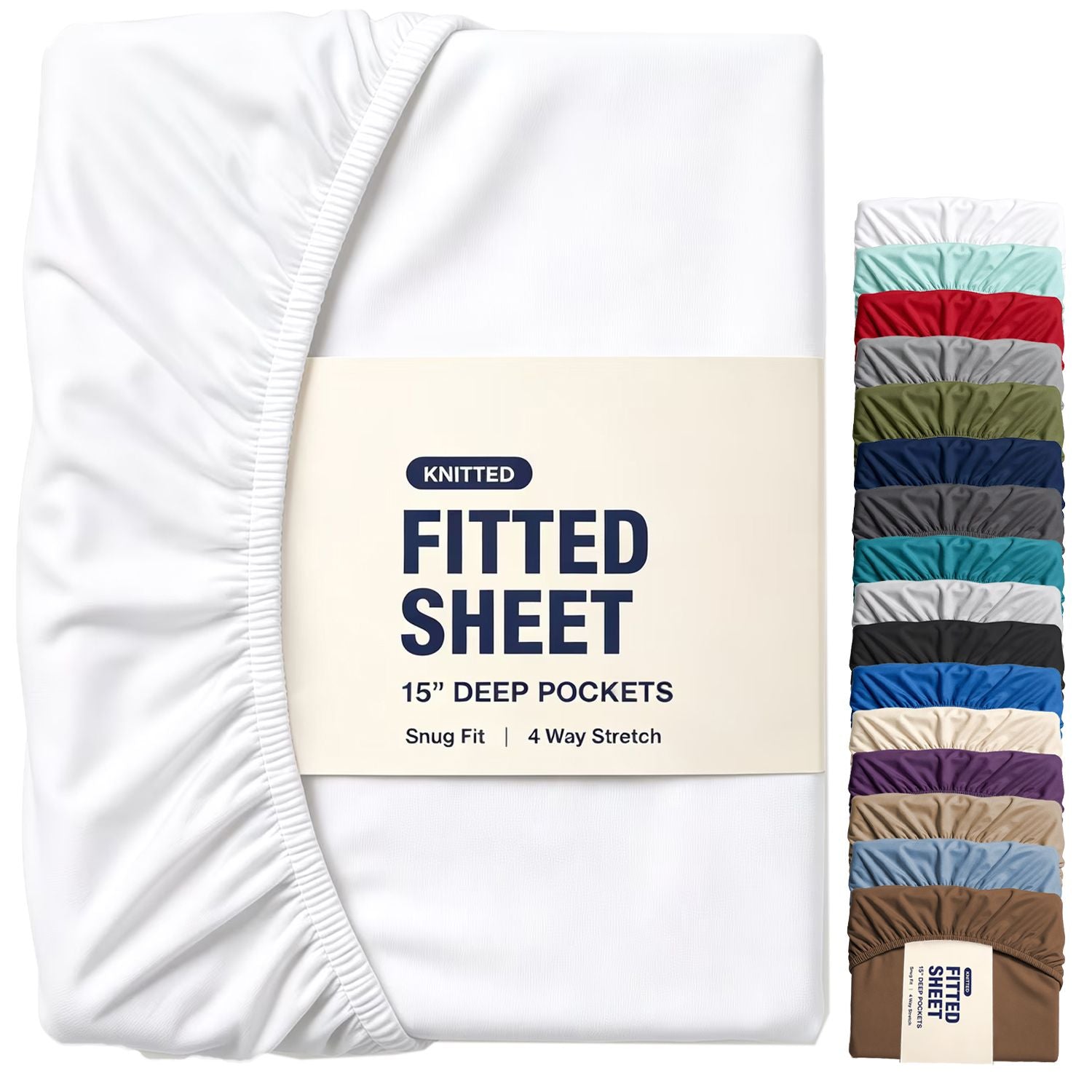Hotel Quality Fitted Sheet - 1 Piece Fitted Sheet  -Breathable Bedding - Wrinkle, Fade, Stain Resistant- 16inch/40cm Deep Pocket Fitted Bed Sheet-Wrinkle and Fade Resistant,(White,King)