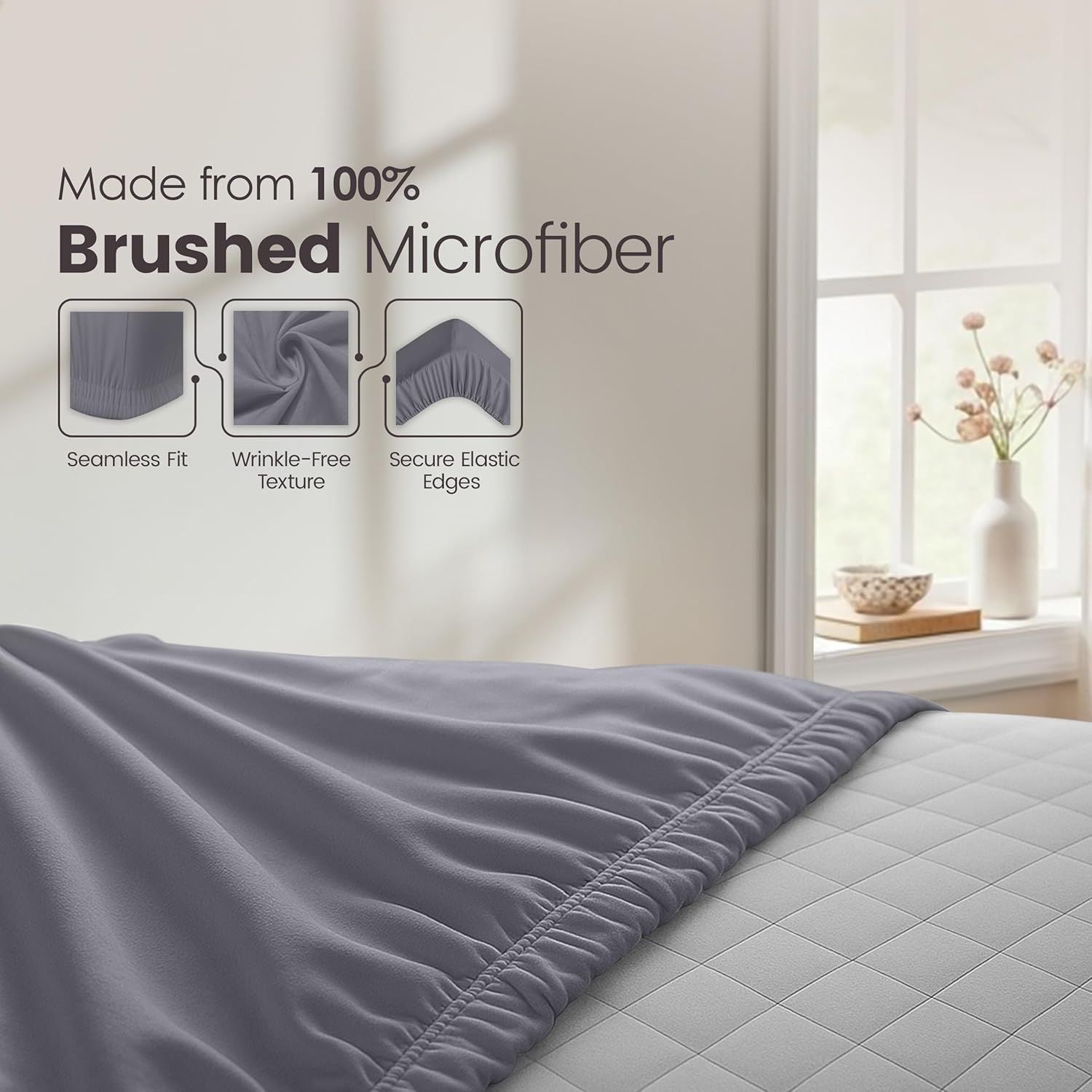 Hotel Quality Fitted Sheet - 1 Piece Fitted Sheet  -Breathable Bedding - Wrinkle, Fade, Stain Resistant- 16inch/40cm Deep Pocket Fitted Bed Sheet-Wrinkle and Fade Resistant,(Grey,King)