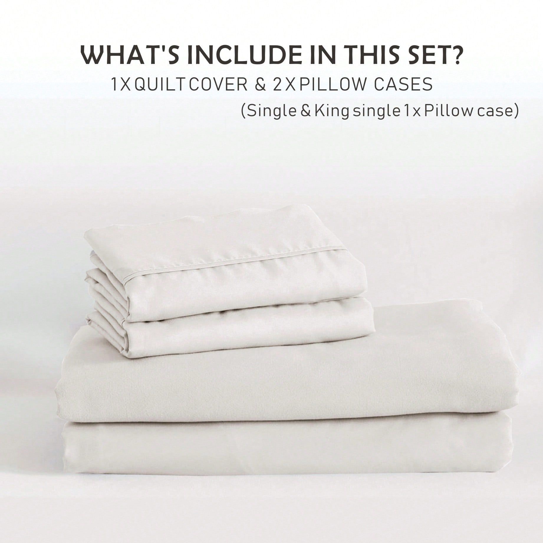 Hotel Soft Microfiber Duvet Cover Set-2000TC Quilt Cover Set & Pillowcases -1 Donna Cover Zipper Closure & 1 x Pillowcases-Breathable Bedding - Wrinkle, Fade, Stain Resistant(Raw white,King Single)