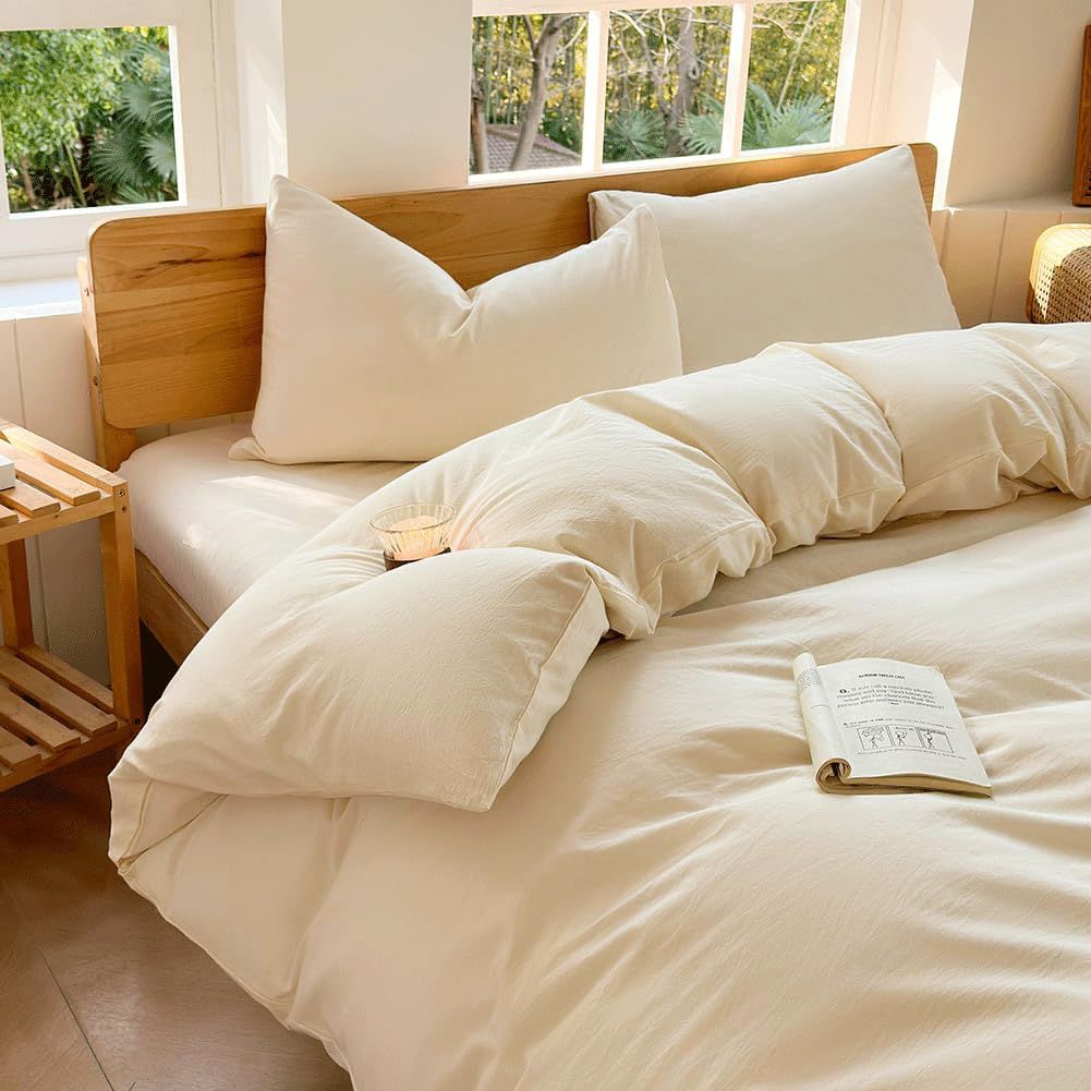 Hotel Soft Microfiber Duvet Cover Set-2000TC Quilt Cover Set & Pillowcases -1 Donna Cover Zipper Closure & 1 x Pillowcases-Breathable Bedding - Wrinkle, Fade, Stain Resistant(Cream White,King Single)