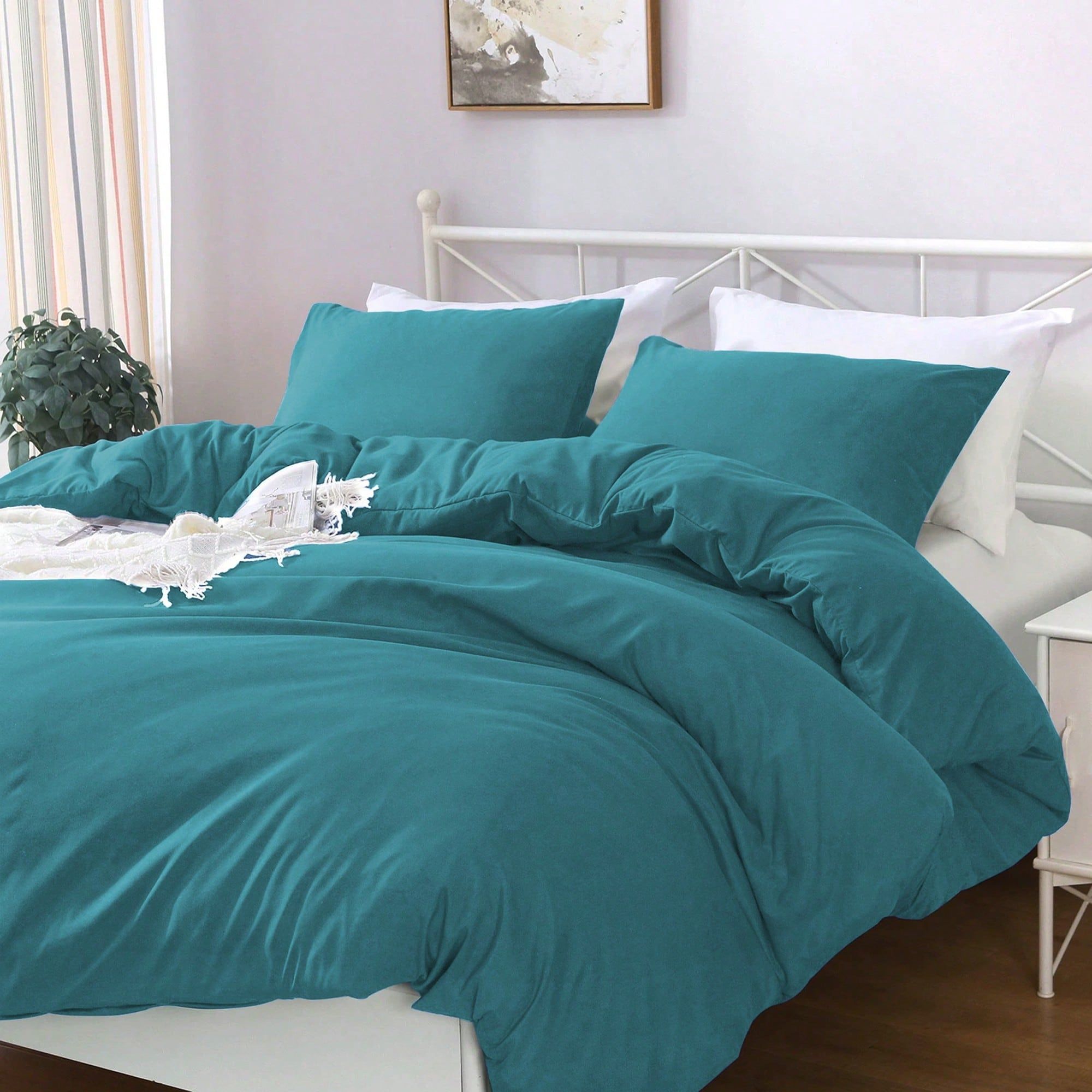 Hotel Soft Microfiber Duvet Cover Set-2000TC Quilt Cover Set & Pillowcases -1 Donna Cover Zipper Closure & 1 x Pillowcases-Breathable Bedding - Wrinkle, Fade, Stain Resistant(Biscay blue,King Single)