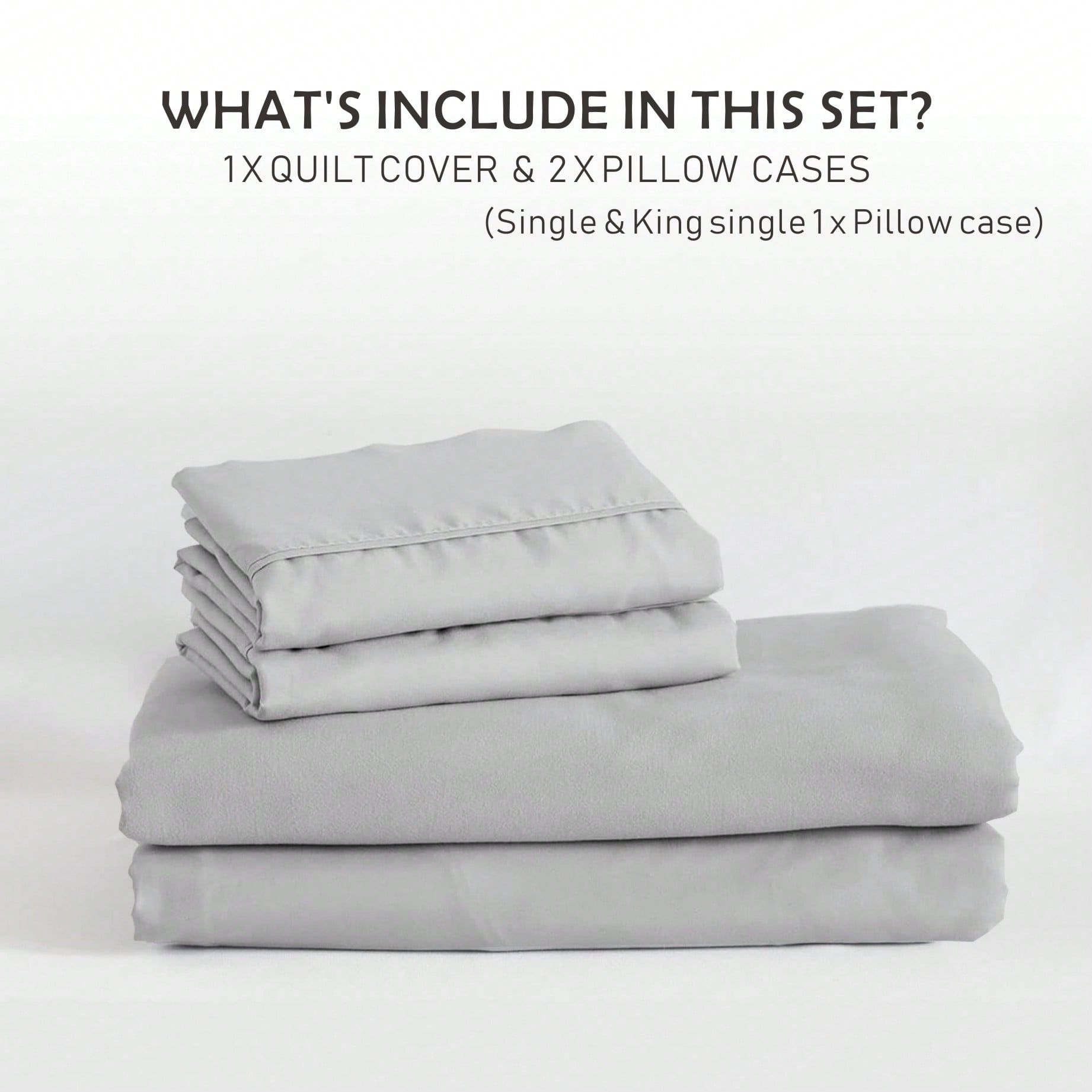Hotel Soft Microfiber Duvet Cover Set-2000TC Quilt Cover Set & Pillowcases -1 Donna Cover Zipper Closure & 1 x Pillowcases-Breathable Bedding - Wrinkle, Fade, Stain Resistant(Silver-gray,King Single)
