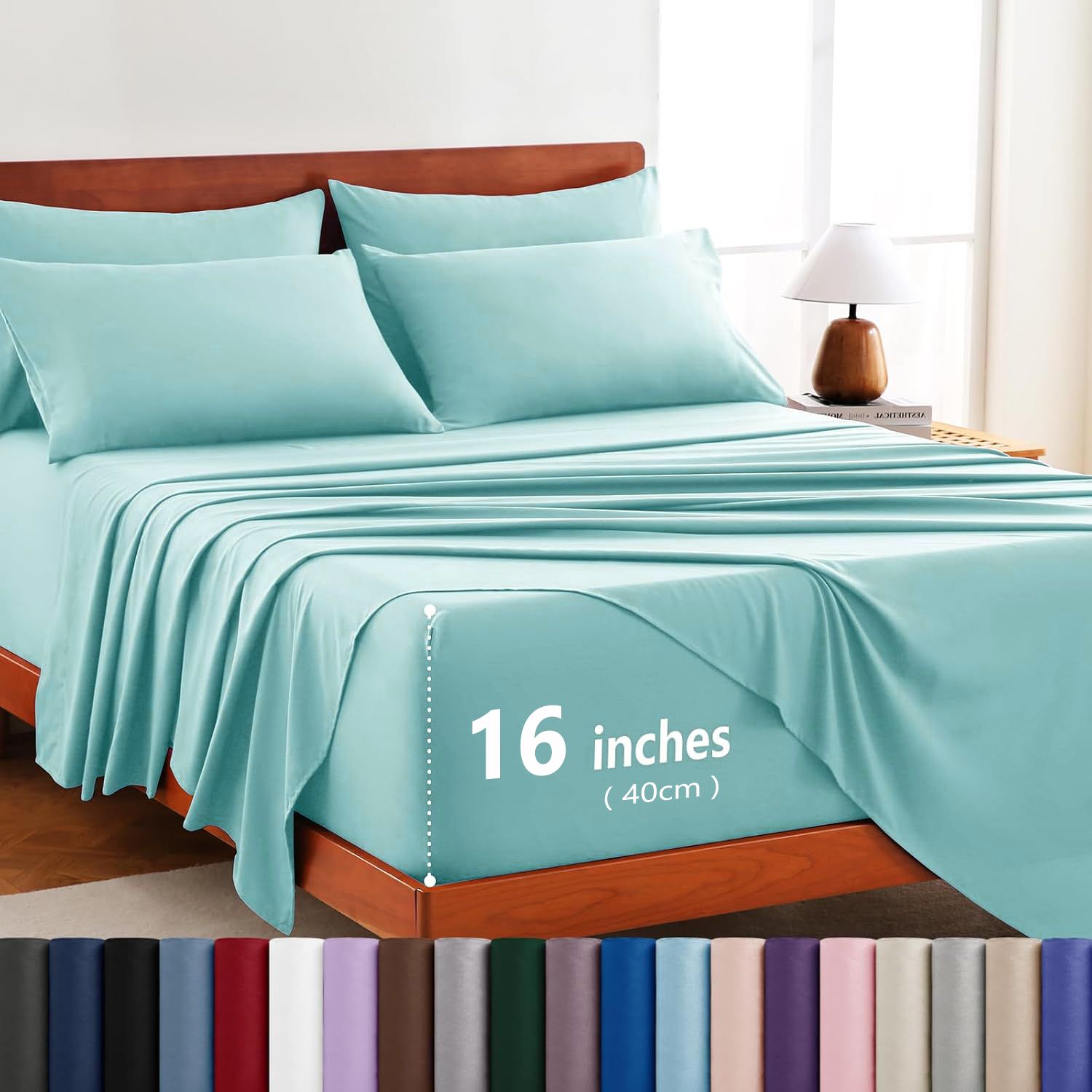 Hotel Soft Bed Sheet Set- Bedding Sheets & Pillowcases -Breathable Bedding - Wrinkle, Fade, Stain Resistant-Deep Pocket Flat Fitted Bed Sheet Set(Ice Blue,King Single)