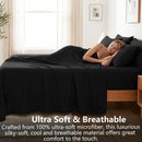 Hotel Soft Bed Sheet Set- Bedding Sheets & Pillowcases -Breathable Bedding - Wrinkle, Fade, Stain Resistant-Deep Pocket Flat Fitted Bed Sheet Set(Black,King Single)