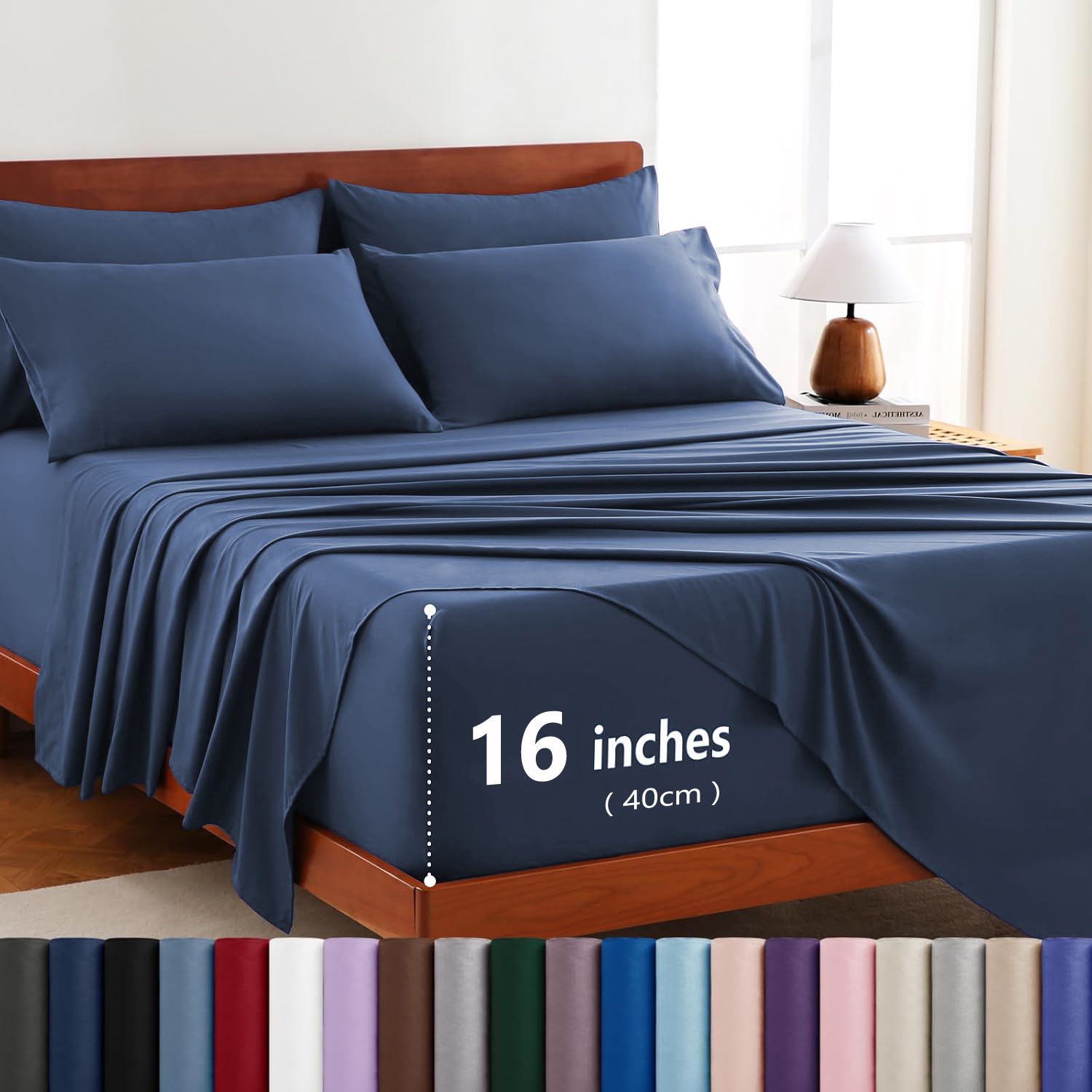 Hotel Soft Bed Sheet Set- Bedding Sheets & Pillowcases -Breathable Bedding - Wrinkle, Fade, Stain Resistant-Deep Pocket Flat Fitted Bed Sheet Set(Navy,King Single)