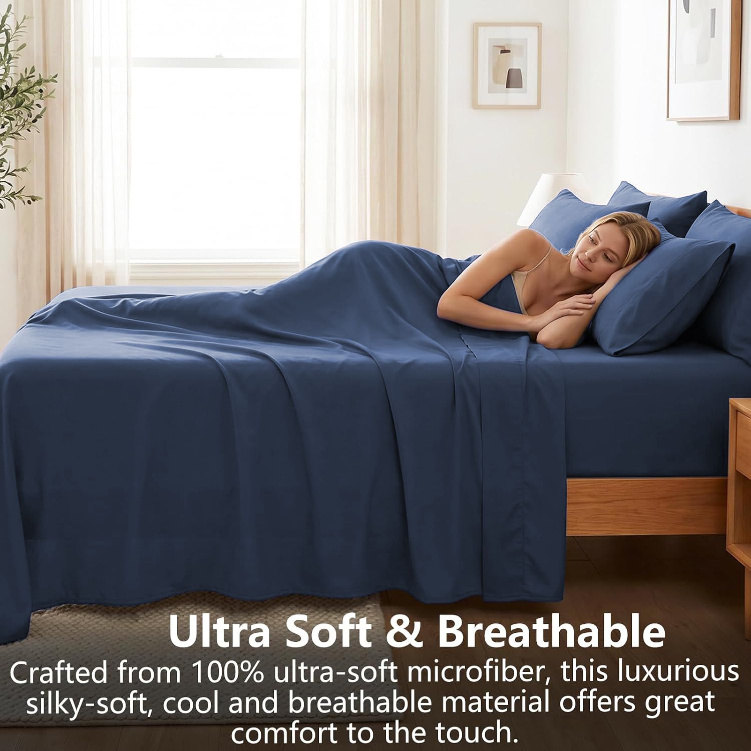 Hotel Soft Bed Sheet Set- Bedding Sheets & Pillowcases -Breathable Bedding - Wrinkle, Fade, Stain Resistant-Deep Pocket Flat Fitted Bed Sheet Set(Navy,King Single)