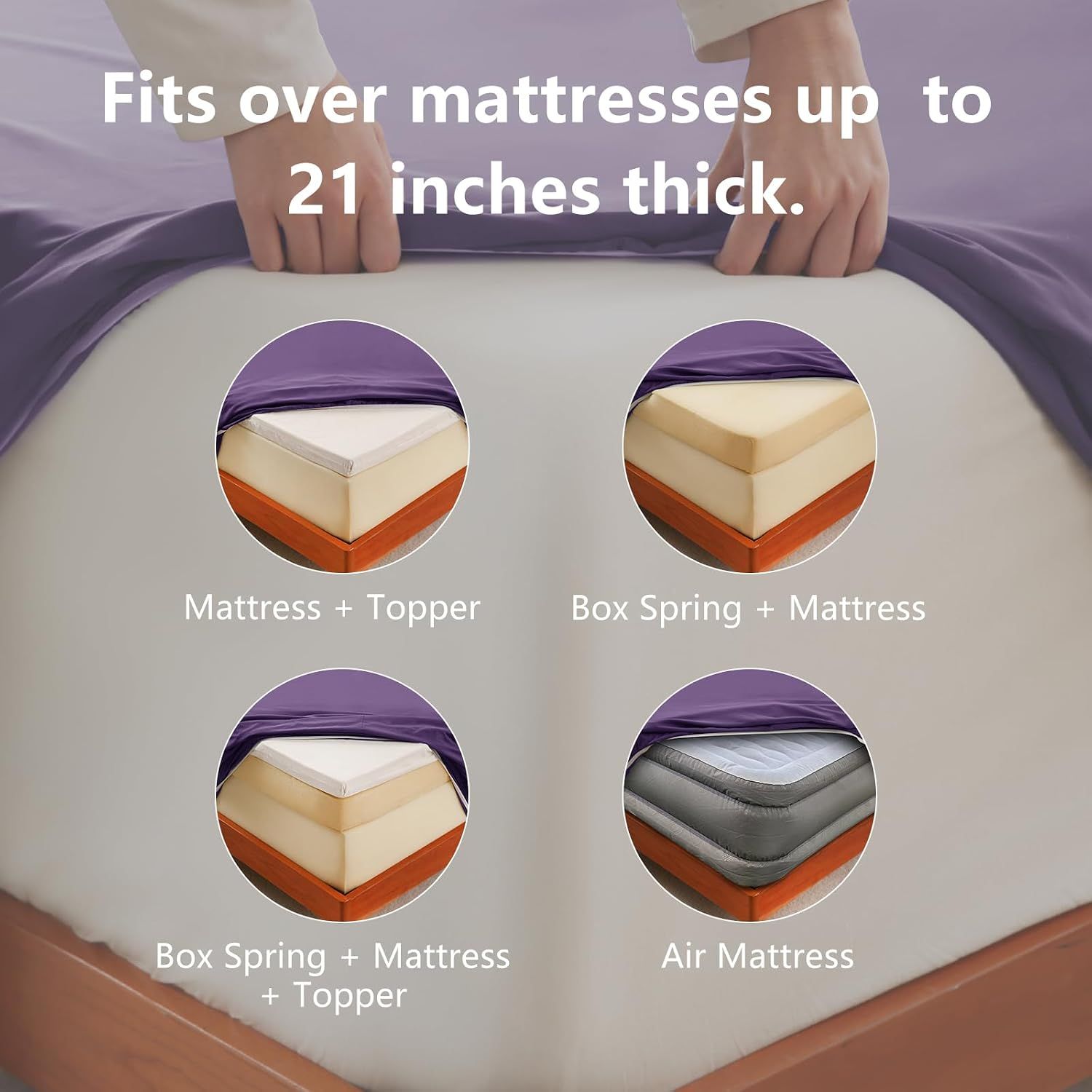Hotel Soft Bed Sheet Set- Bedding Sheets & Pillowcases -Breathable Bedding - Wrinkle, Fade, Stain Resistant-Deep Pocket Flat Fitted Bed Sheet Set(Purple,King Single)