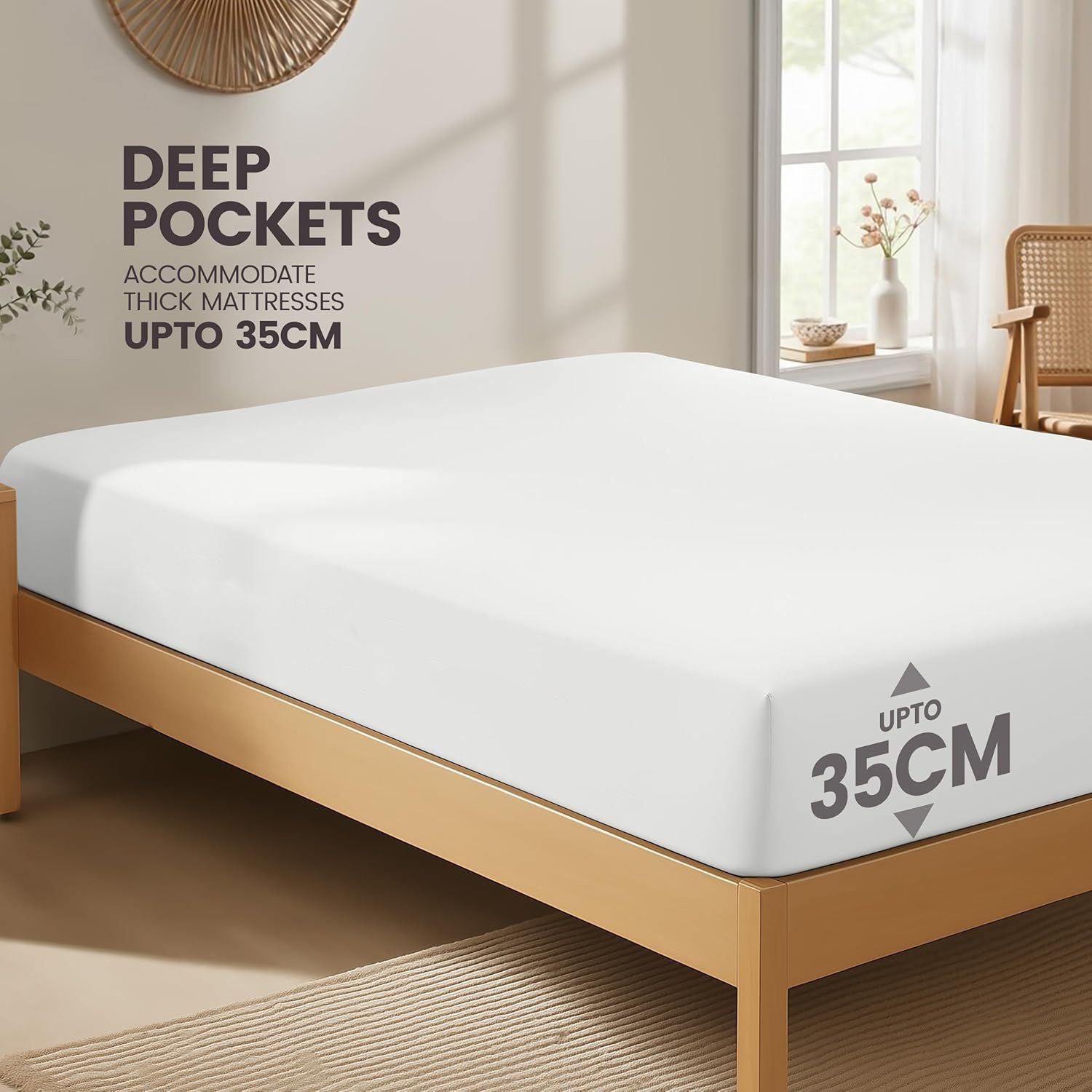 Hotel Quality Fitted Sheet - 1 Piece Fitted Sheet  -Breathable Bedding - Wrinkle, Fade, Stain Resistant- 16inch/40cm Deep Pocket Fitted Bed Sheet-Wrinkle and Fade Resistant,(White,King Single)