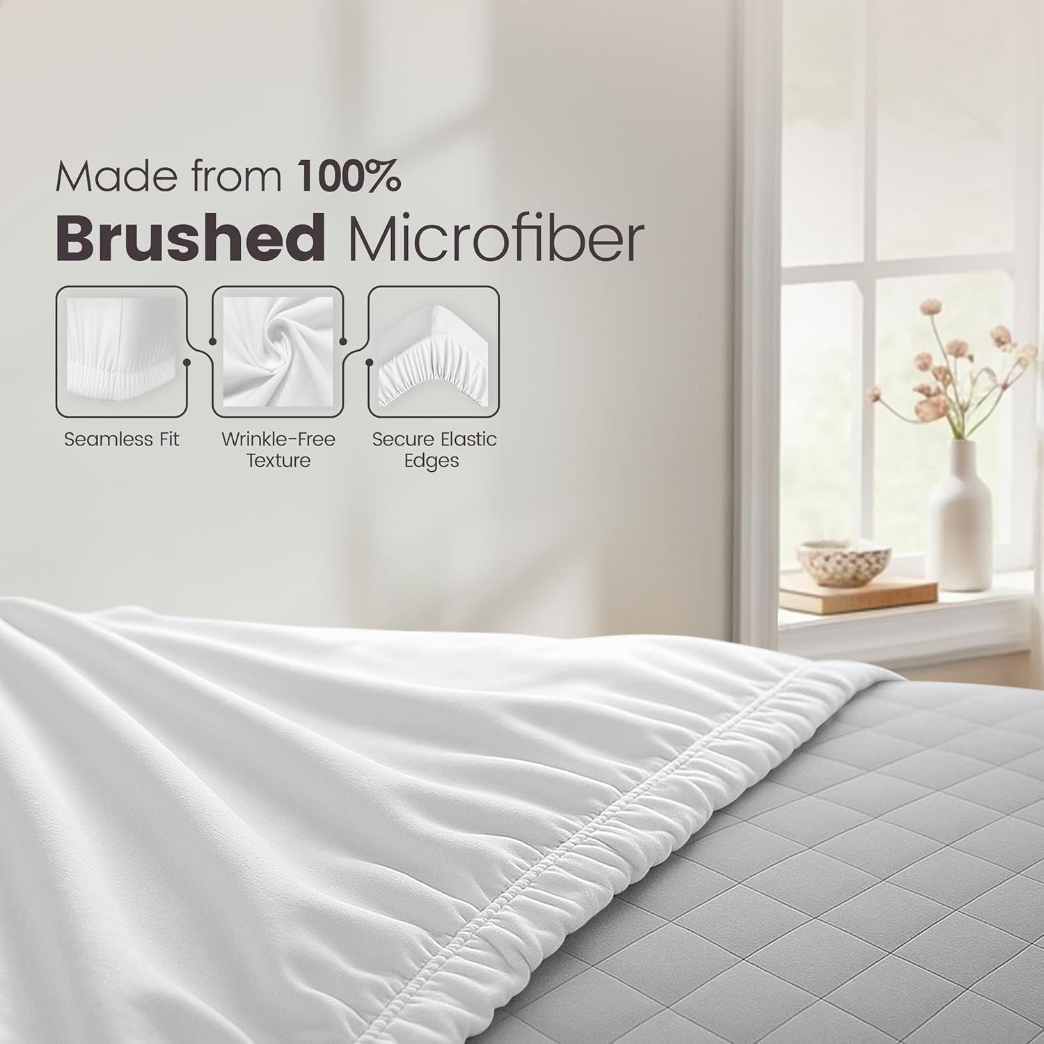 Hotel Quality Fitted Sheet - 1 Piece Fitted Sheet  -Breathable Bedding - Wrinkle, Fade, Stain Resistant- 16inch/40cm Deep Pocket Fitted Bed Sheet-Wrinkle and Fade Resistant,(White,King Single)