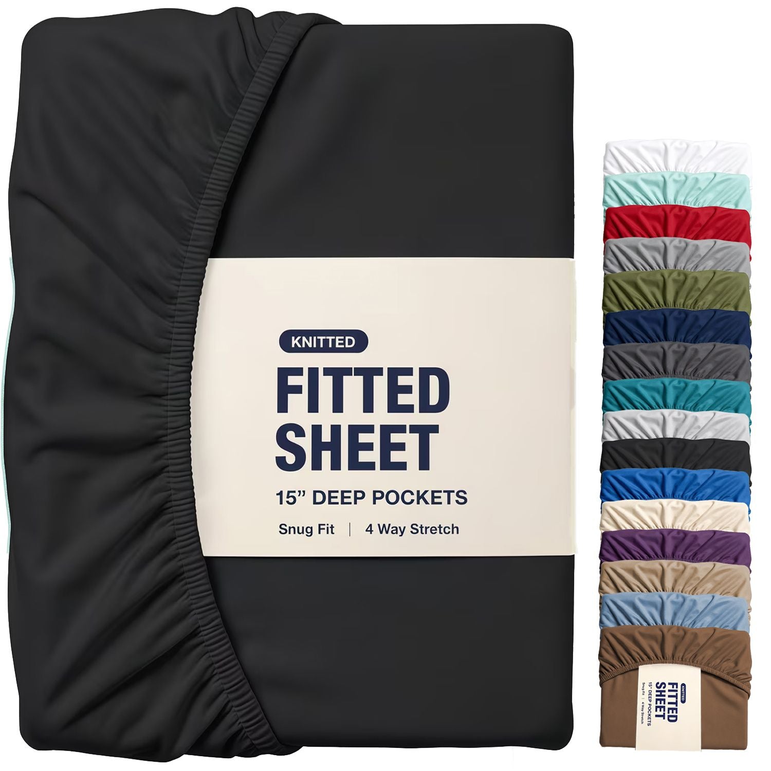 Hotel Quality Fitted Sheet - 1 Piece Fitted Sheet  -Breathable Bedding - Wrinkle, Fade, Stain Resistant- 16inch/40cm Deep Pocket Fitted Bed Sheet-Wrinkle and Fade Resistant,(Black,King Single)