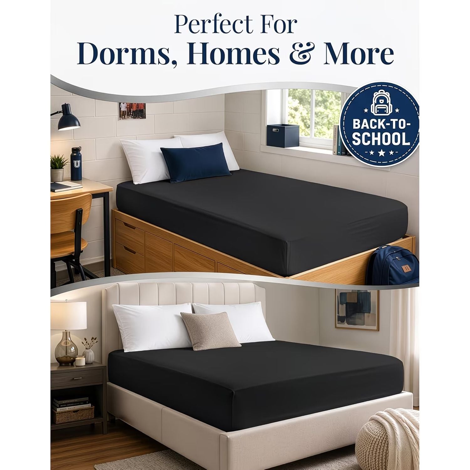Hotel Quality Fitted Sheet - 1 Piece Fitted Sheet  -Breathable Bedding - Wrinkle, Fade, Stain Resistant- 16inch/40cm Deep Pocket Fitted Bed Sheet-Wrinkle and Fade Resistant,(Black,King Single)
