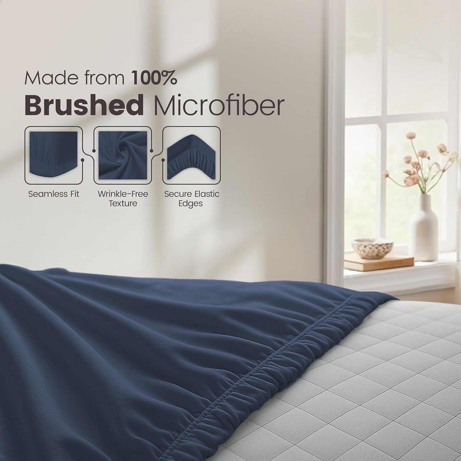 Hotel Quality Fitted Sheet - 1 Piece Fitted Sheet  -Breathable Bedding - Wrinkle, Fade, Stain Resistant- 16inch/40cm Deep Pocket Fitted Bed Sheet-Wrinkle and Fade Resistant,(Navy,King Single)