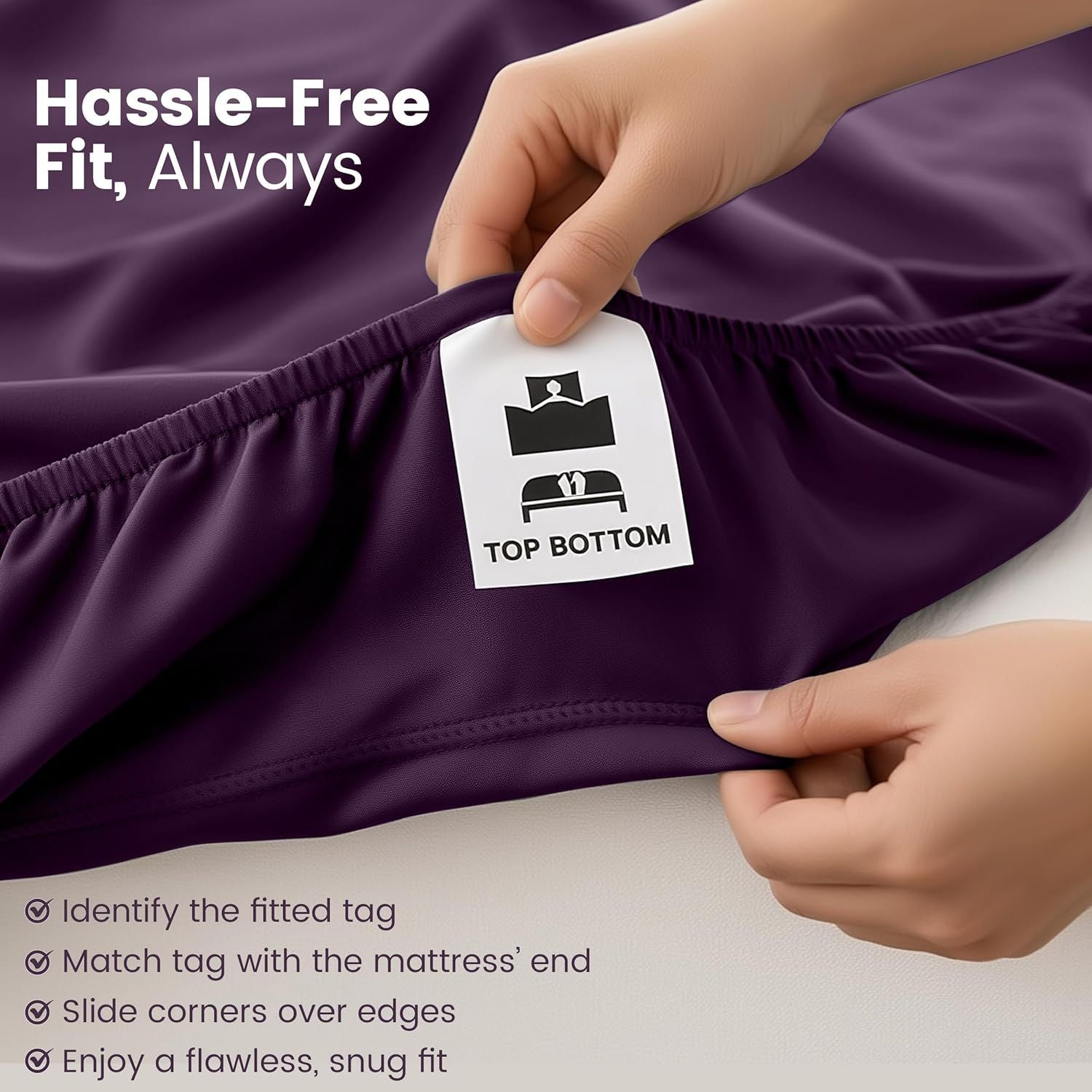 Hotel Quality Fitted Sheet - 1 Piece Fitted Sheet  -Breathable Bedding - Wrinkle, Fade, Stain Resistant- 16inch/40cm Deep Pocket Fitted Bed Sheet-Wrinkle and Fade Resistant,(Purple,King Single)
