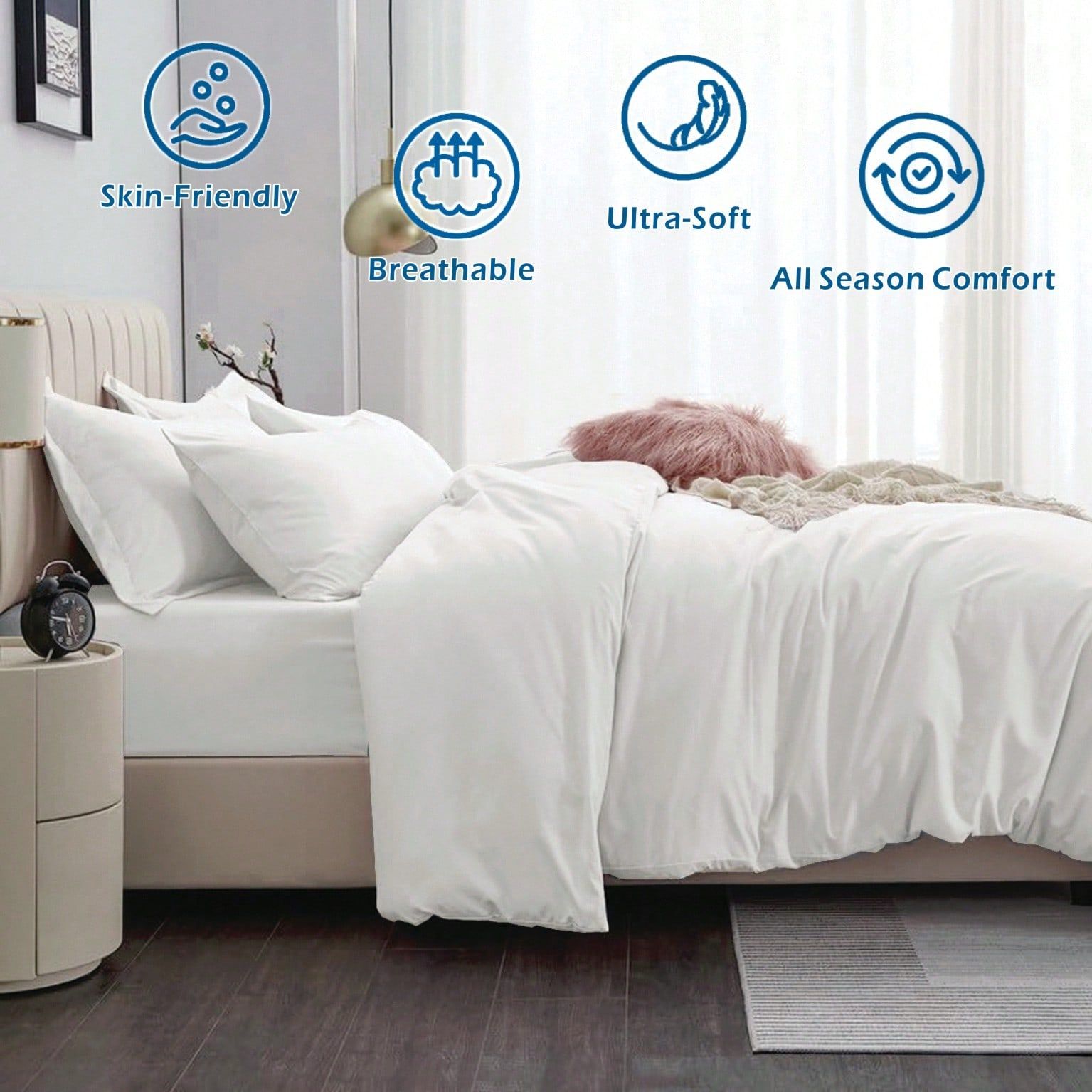 Hotel Soft Microfiber Duvet Cover Set-2000TC Quilt Cover Set & Pillowcases -1 Donna Cover Zipper Closure & 1 x Pillowcases-Breathable Bedding - Wrinkle, Fade, Stain Resistant(Raw white,Queen)