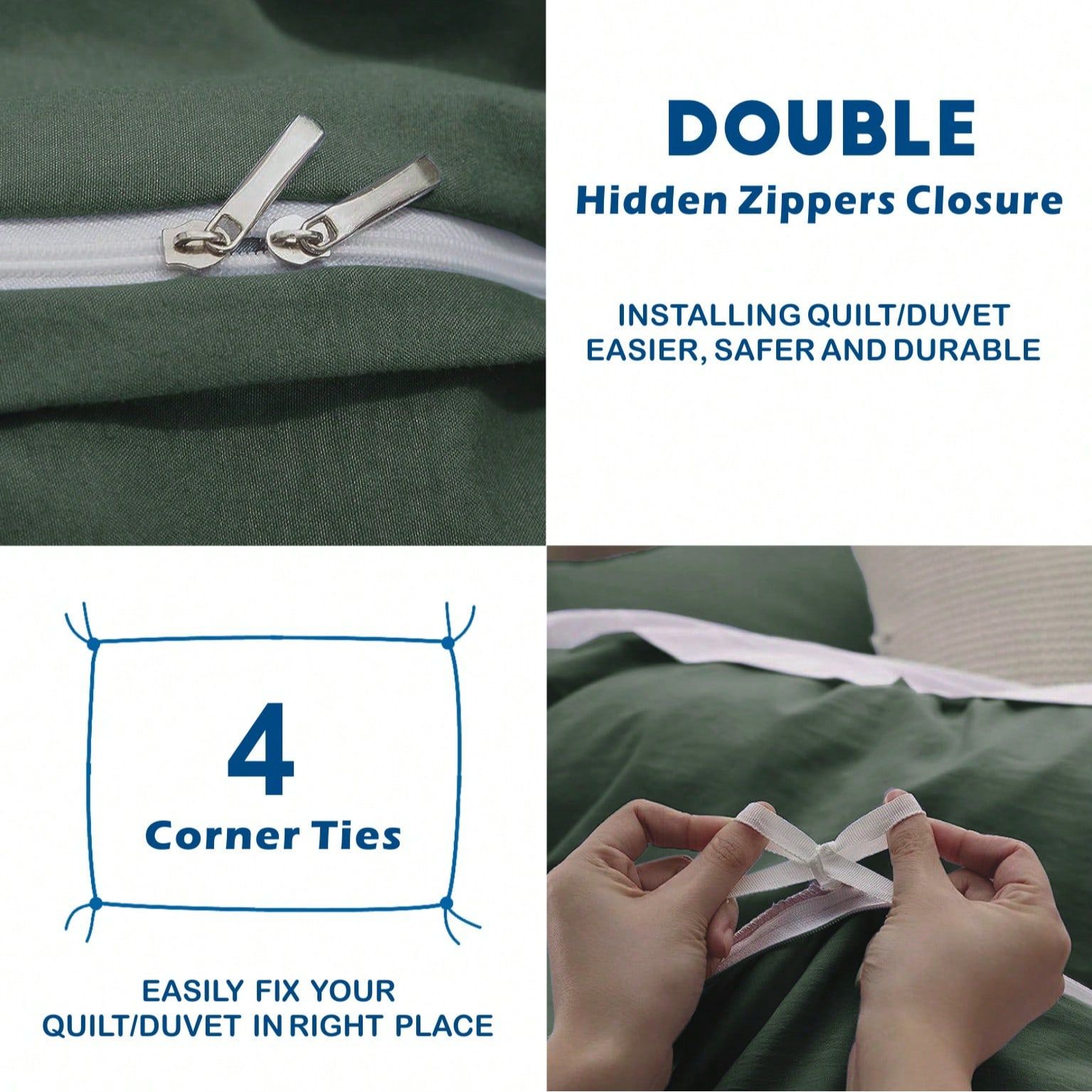 Hotel Soft Microfiber Duvet Cover Set-2000TC Quilt Cover Set & Pillowcases -1 Donna Cover Zipper Closure & 1 x Pillowcases-Breathable Bedding - Wrinkle, Fade, Stain Resistant(Olive green,Queen)