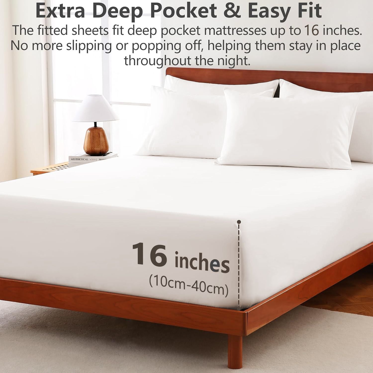 Hotel Soft Bed Sheet Set- Bedding Sheets & Pillowcases -Breathable Bedding - Wrinkle, Fade, Stain Resistant-Deep Pocket Flat Fitted Bed Sheet Set(White,Queen)