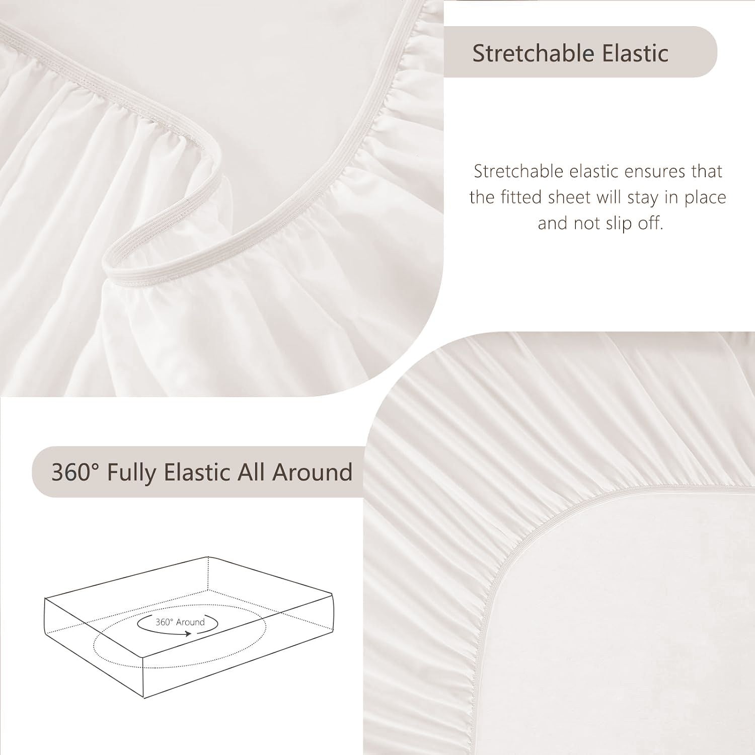Hotel Soft Bed Sheet Set- Bedding Sheets & Pillowcases -Breathable Bedding - Wrinkle, Fade, Stain Resistant-Deep Pocket Flat Fitted Bed Sheet Set(White,Queen)