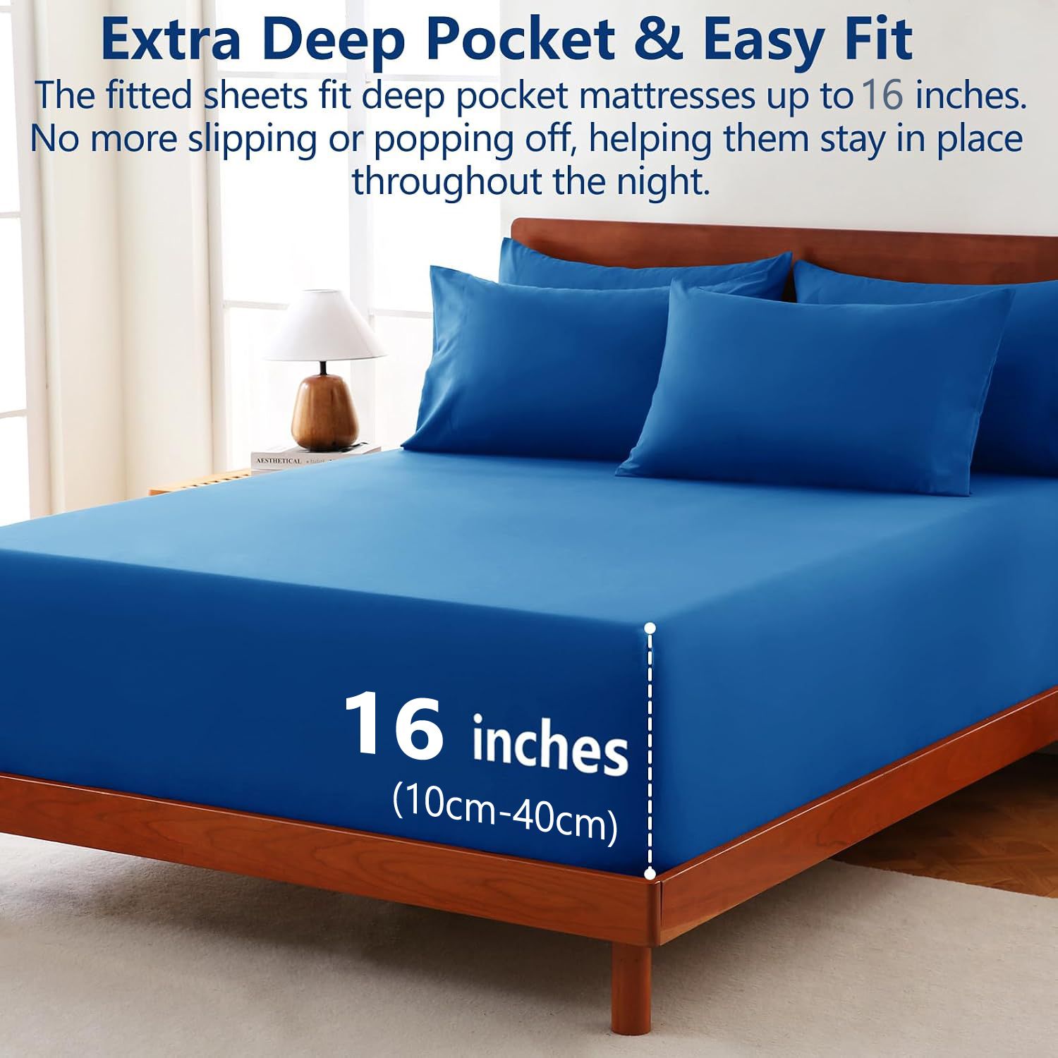 Hotel Soft Bed Sheet Set- Bedding Sheets & Pillowcases -Breathable Bedding - Wrinkle, Fade, Stain Resistant-Deep Pocket Flat Fitted Bed Sheet Set(Royal blue,Queen)