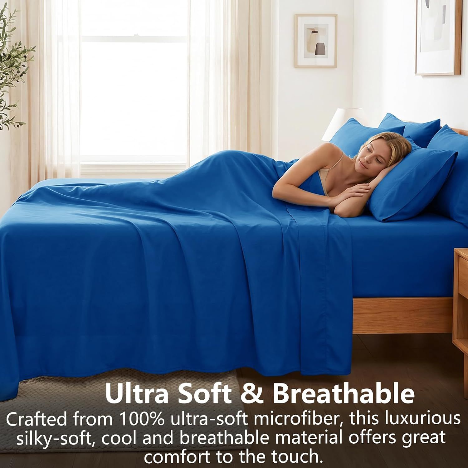 Hotel Soft Bed Sheet Set- Bedding Sheets & Pillowcases -Breathable Bedding - Wrinkle, Fade, Stain Resistant-Deep Pocket Flat Fitted Bed Sheet Set(Royal blue,Queen)