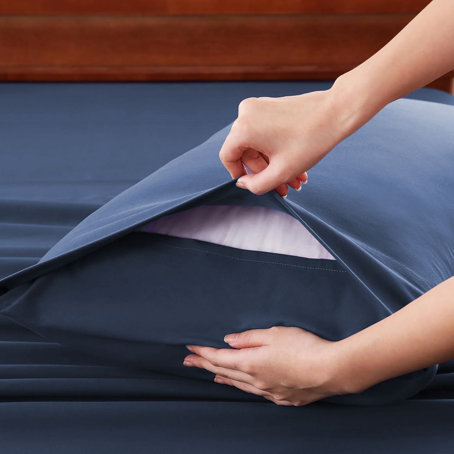 Hotel Soft Bed Sheet Set- Bedding Sheets & Pillowcases -Breathable Bedding - Wrinkle, Fade, Stain Resistant-Deep Pocket Flat Fitted Bed Sheet Set(Navy,Queen)