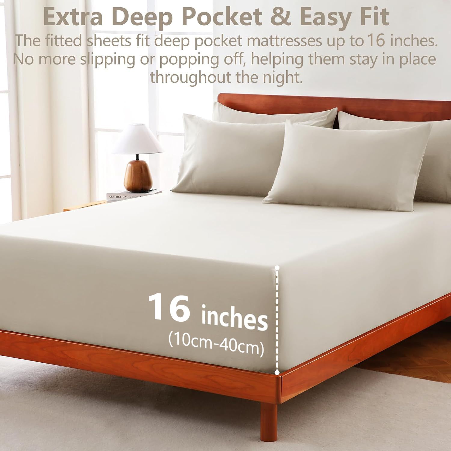 Hotel Soft Bed Sheet Set- Bedding Sheets & Pillowcases -Breathable Bedding - Wrinkle, Fade, Stain Resistant-Deep Pocket Flat Fitted Bed Sheet Set(Cream White,Queen)