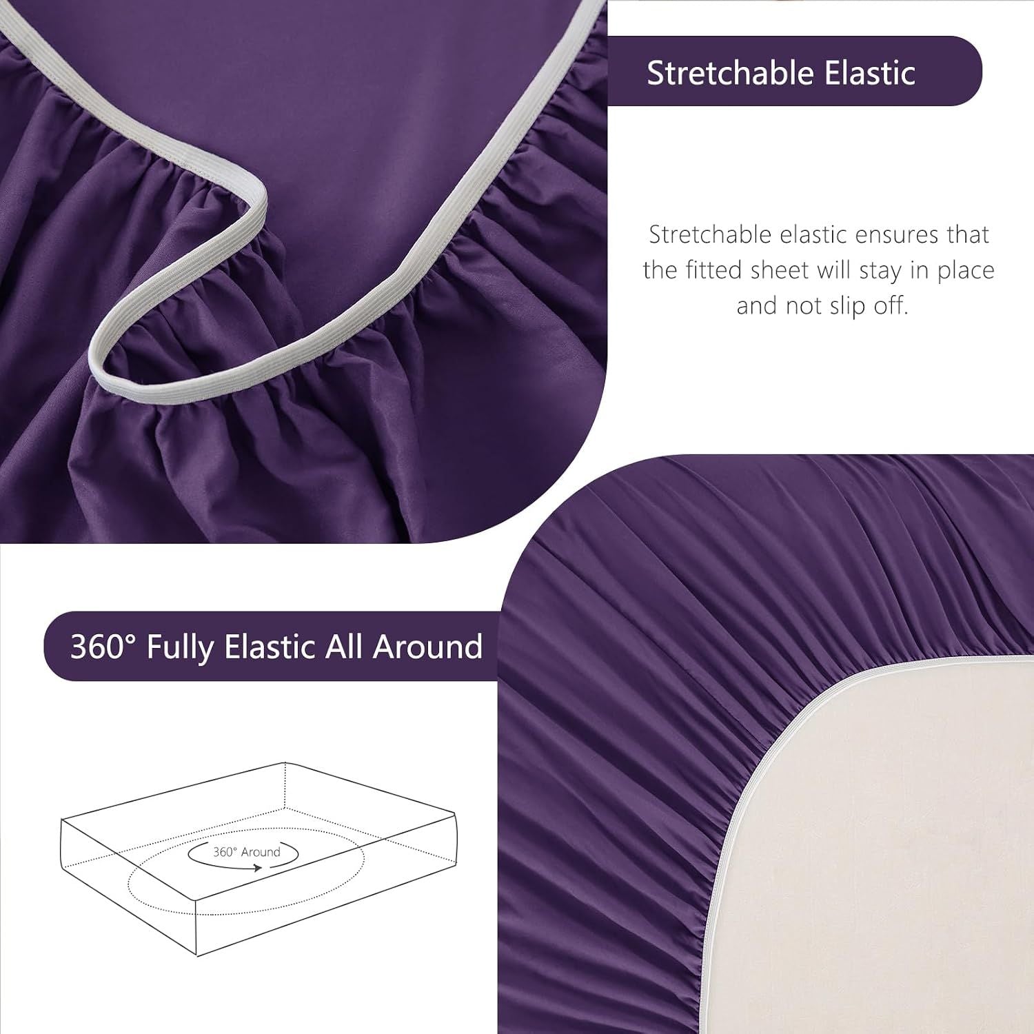 Hotel Soft Bed Sheet Set- Bedding Sheets & Pillowcases -Breathable Bedding - Wrinkle, Fade, Stain Resistant-Deep Pocket Flat Fitted Bed Sheet Set(Purple,Queen)