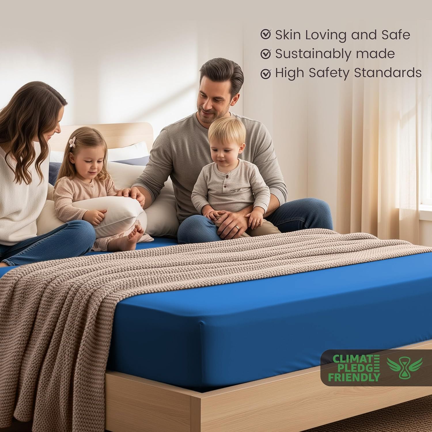 Hotel Quality Fitted Sheet - 1 Piece Fitted Sheet  -Breathable Bedding - Wrinkle, Fade, Stain Resistant- 16inch/40cm Deep Pocket Fitted Bed Sheet-Wrinkle and Fade Resistant,(Royal blue,Queen)