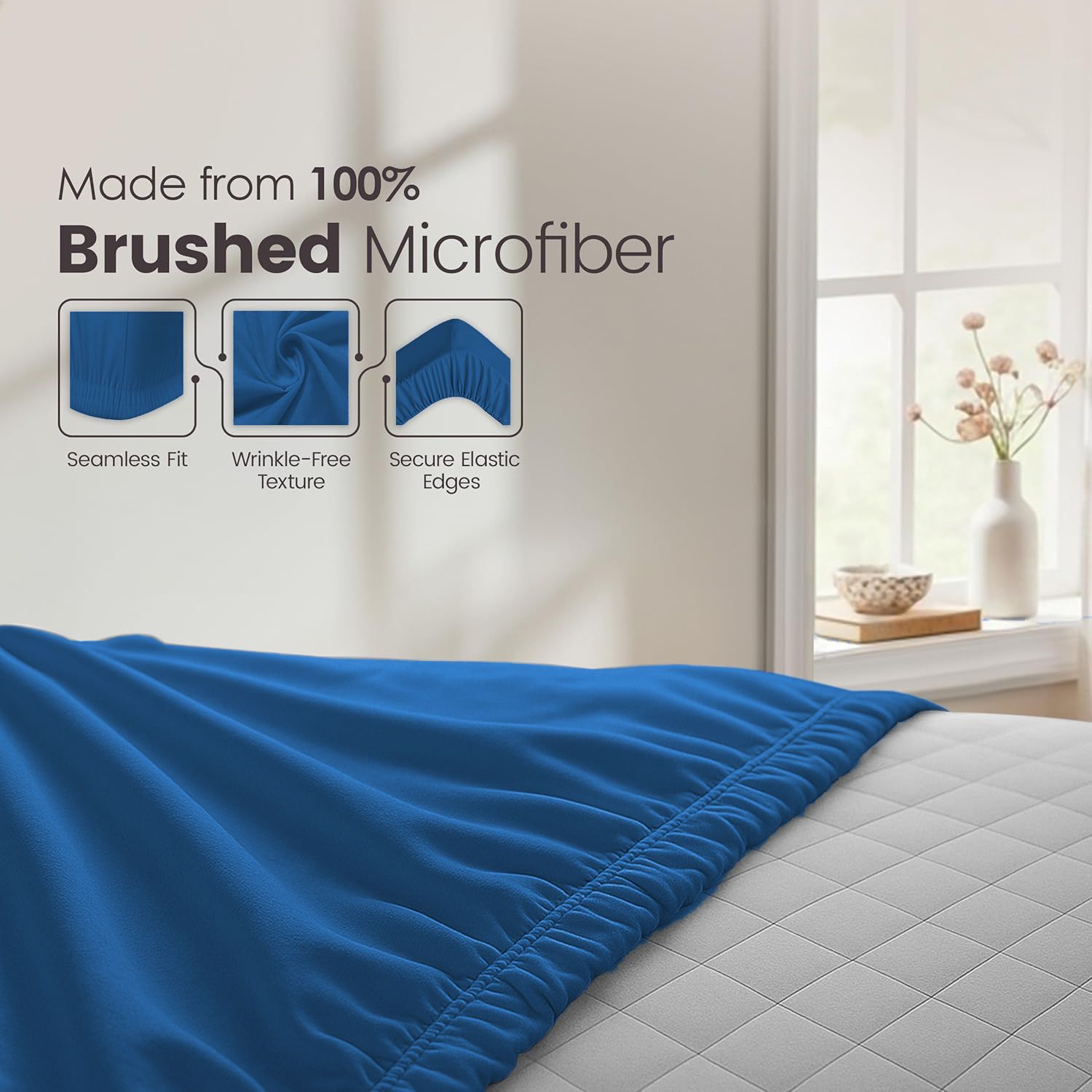 Hotel Quality Fitted Sheet - 1 Piece Fitted Sheet  -Breathable Bedding - Wrinkle, Fade, Stain Resistant- 16inch/40cm Deep Pocket Fitted Bed Sheet-Wrinkle and Fade Resistant,(Royal blue,Queen)