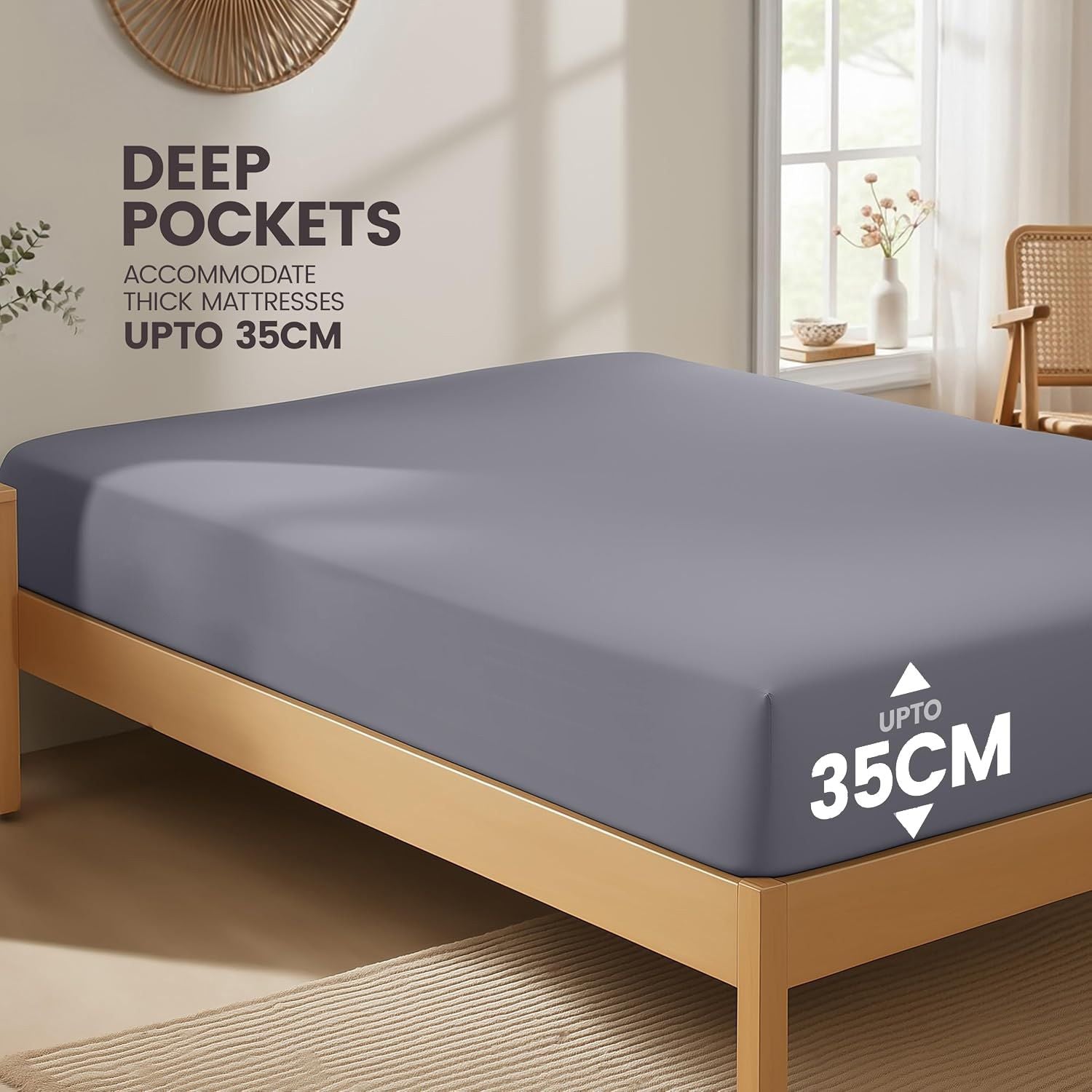 Hotel Quality Fitted Sheet - 1 Piece Fitted Sheet  -Breathable Bedding - Wrinkle, Fade, Stain Resistant- 16inch/40cm Deep Pocket Fitted Bed Sheet-Wrinkle and Fade Resistant,(Grey,Queen)
