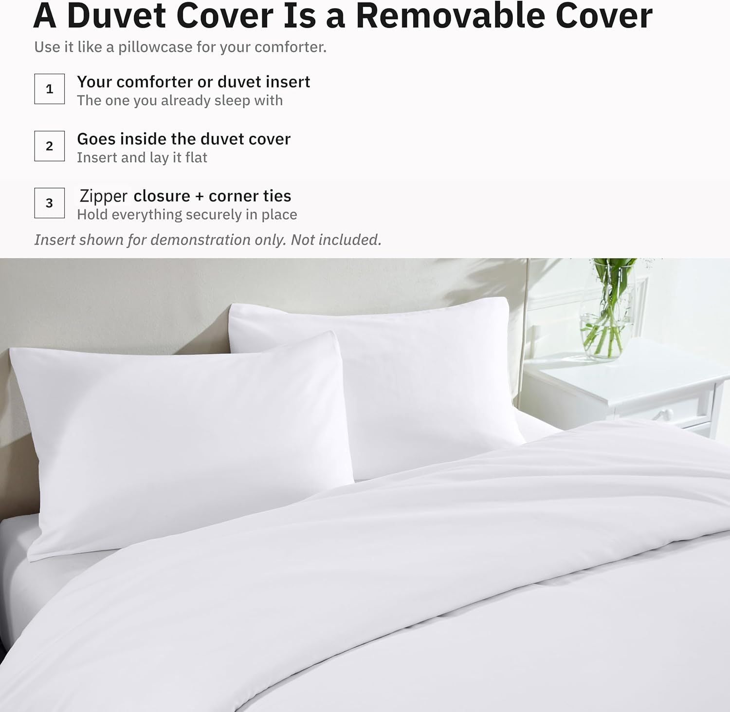 Hotel Soft Microfiber Duvet Cover Set-2000TC Quilt Cover Set & Pillowcases -1 Donna Cover Zipper Closure & 1 x Pillowcases-Breathable Bedding - Wrinkle, Fade, Stain Resistant(White,Single)