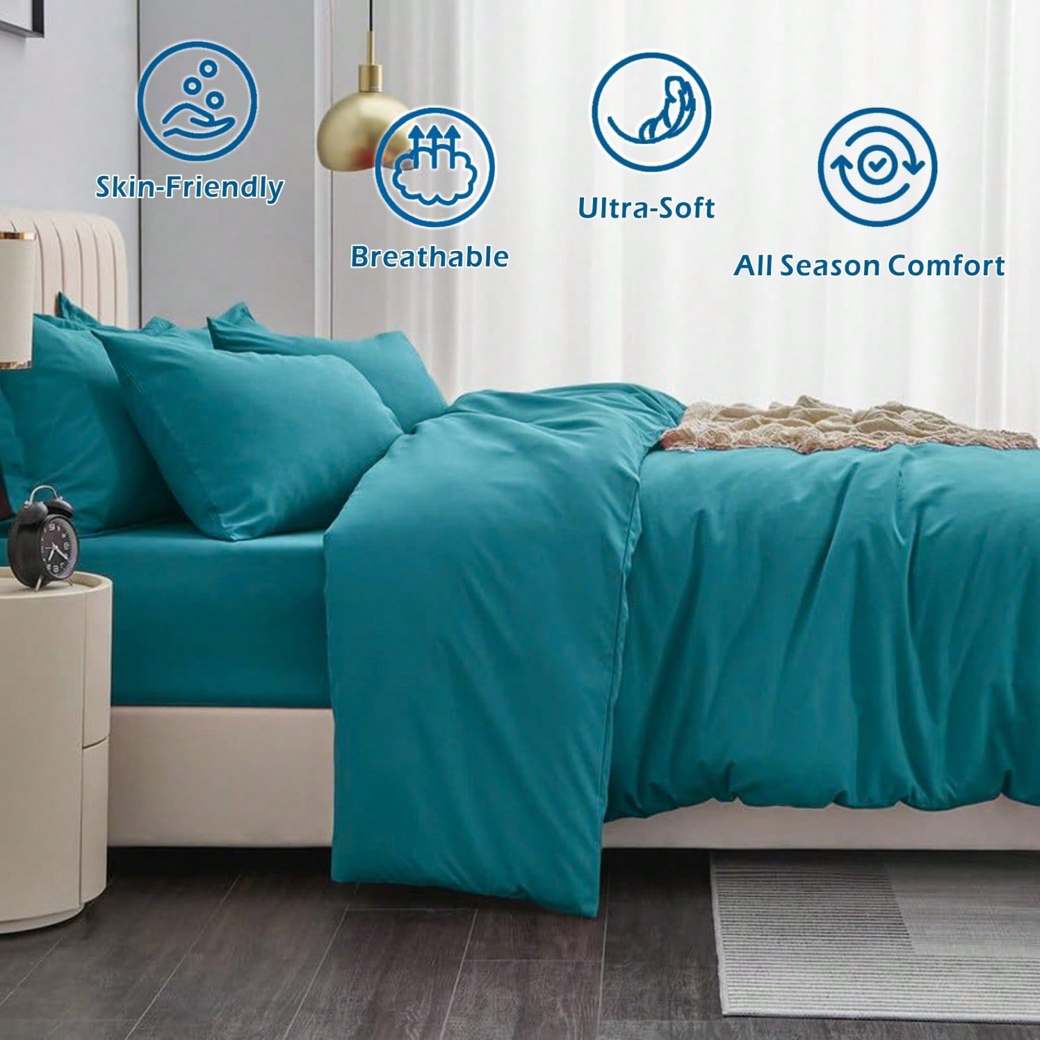 Hotel Soft Microfiber Duvet Cover Set-2000TC Quilt Cover Set & Pillowcases -1 Donna Cover Zipper Closure & 1 x Pillowcases-Breathable Bedding - Wrinkle, Fade, Stain Resistant(Biscay blue,Single)