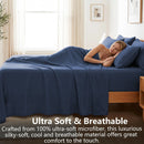 Hotel Soft Bed Sheet Set- Bedding Sheets & Pillowcases -Breathable Bedding - Wrinkle, Fade, Stain Resistant-Deep Pocket Flat Fitted Bed Sheet Set(Navy,Single)