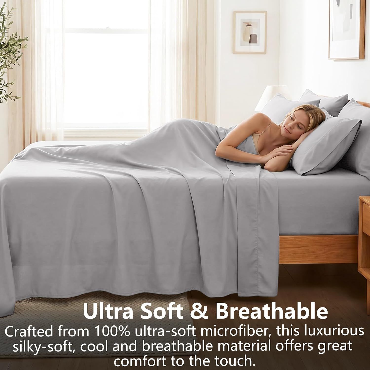 Hotel Soft Bed Sheet Set- Bedding Sheets & Pillowcases -Breathable Bedding - Wrinkle, Fade, Stain Resistant-Deep Pocket Flat Fitted Bed Sheet Set(Silver-gray,Single)
