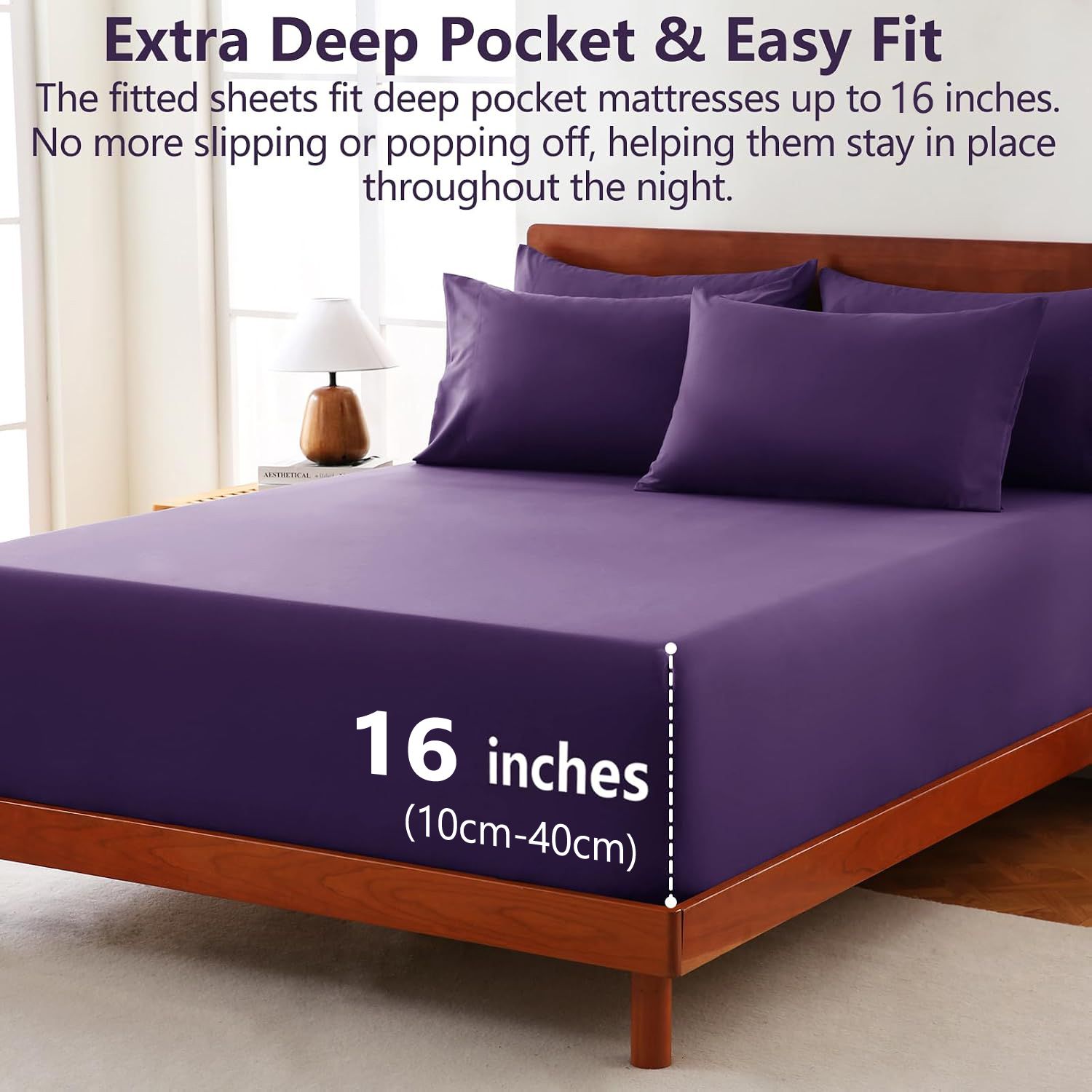 Hotel Soft Bed Sheet Set- Bedding Sheets & Pillowcases -Breathable Bedding - Wrinkle, Fade, Stain Resistant-Deep Pocket Flat Fitted Bed Sheet Set(Purple,Single)