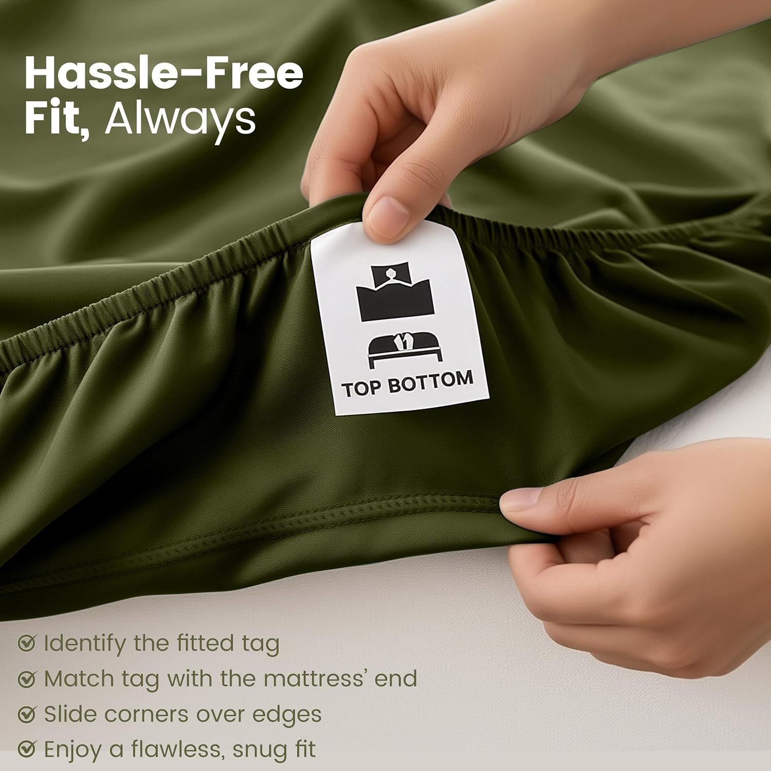 Hotel Quality Fitted Sheet - 1 Piece Fitted Sheet  -Breathable Bedding - Wrinkle, Fade, Stain Resistant- 16inch/40cm Deep Pocket Fitted Bed Sheet-Wrinkle and Fade Resistant,(Olive green,Single)