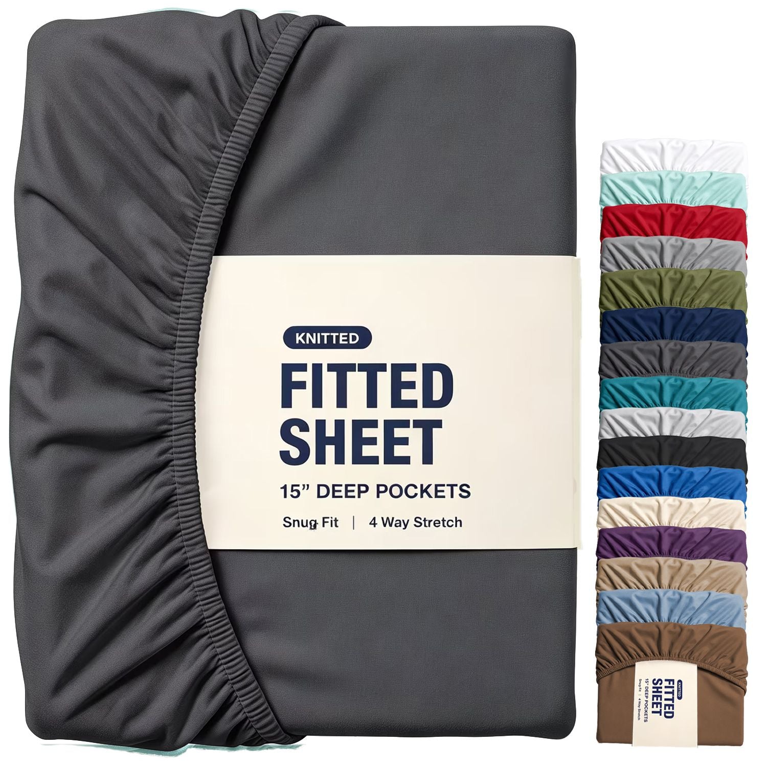 Hotel Quality Fitted Sheet - 1 Piece Fitted Sheet  -Breathable Bedding - Wrinkle, Fade, Stain Resistant- 16inch/40cm Deep Pocket Fitted Bed Sheet-Wrinkle and Fade Resistant,(Dark gray,Single)