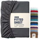 Hotel Quality Fitted Sheet - 1 Piece Fitted Sheet  -Breathable Bedding - Wrinkle, Fade, Stain Resistant- 16inch/40cm Deep Pocket Fitted Bed Sheet-Wrinkle and Fade Resistant,(Dark gray,Single)