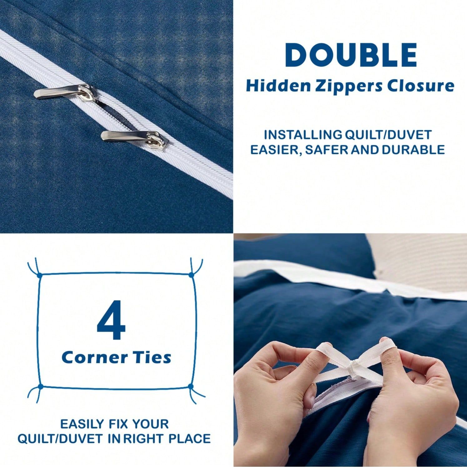 Hotel Soft Microfiber Duvet Cover Set-2000TC Quilt Cover Set & Pillowcases -1 Donna Cover Zipper Closure & 1 x Pillowcases-Breathable Bedding - Wrinkle, Fade, Stain Resistant(Navy,Super King)