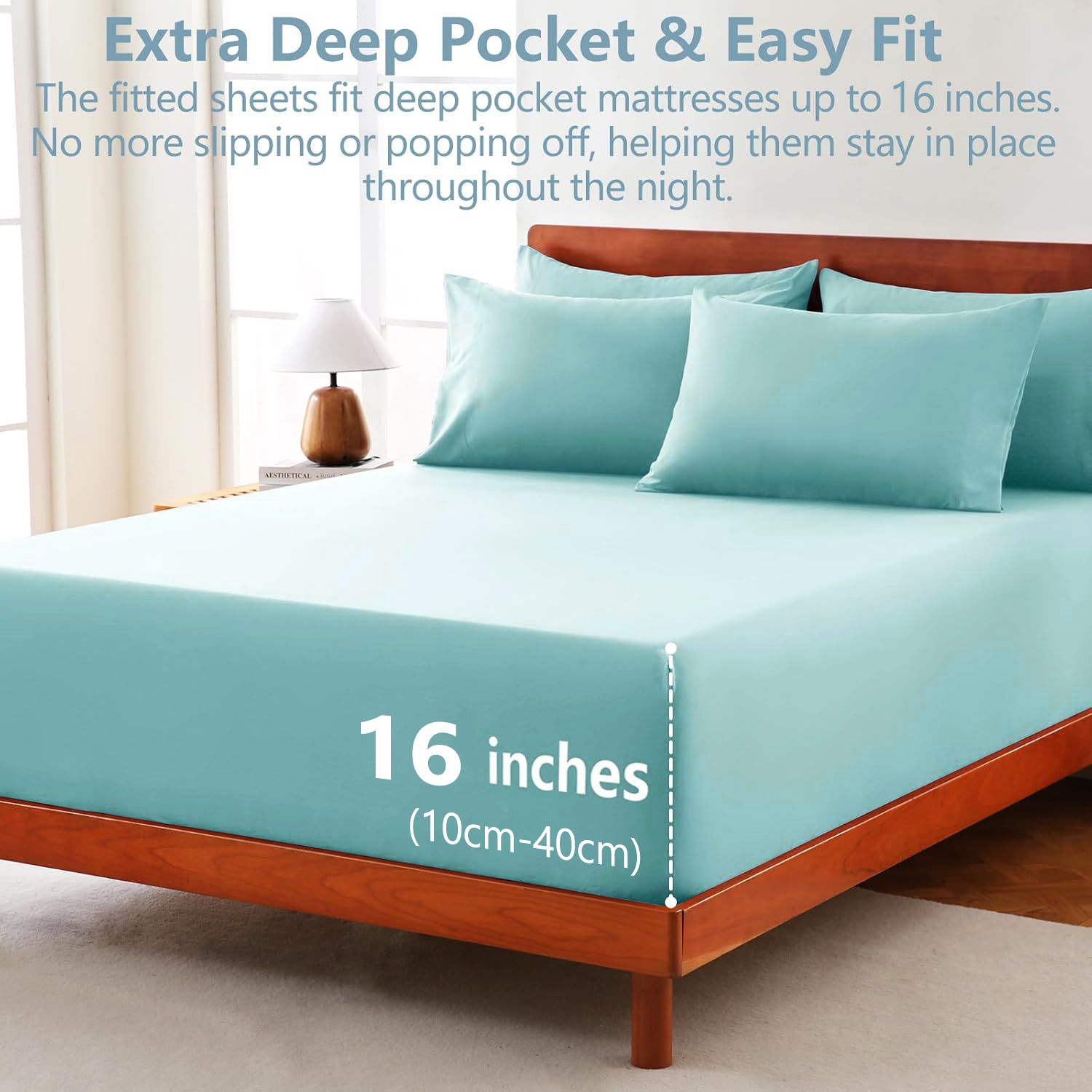 Hotel Soft Bed Sheet Set- Bedding Sheets & Pillowcases -Breathable Bedding - Wrinkle, Fade, Stain Resistant-Deep Pocket Flat Fitted Bed Sheet Set(Ice Blue,Super King)