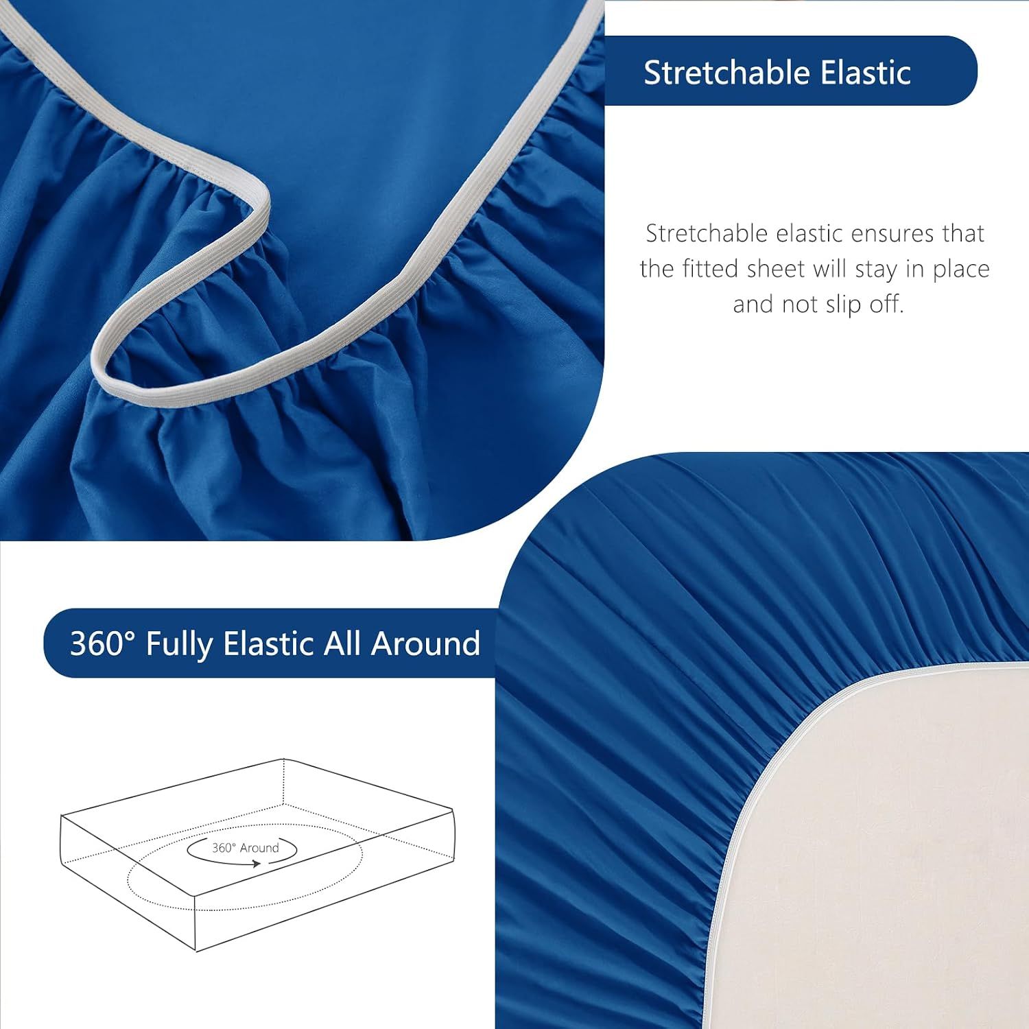 Hotel Soft Bed Sheet Set- Bedding Sheets & Pillowcases -Breathable Bedding - Wrinkle, Fade, Stain Resistant-Deep Pocket Flat Fitted Bed Sheet Set(Royal blue,Super King)