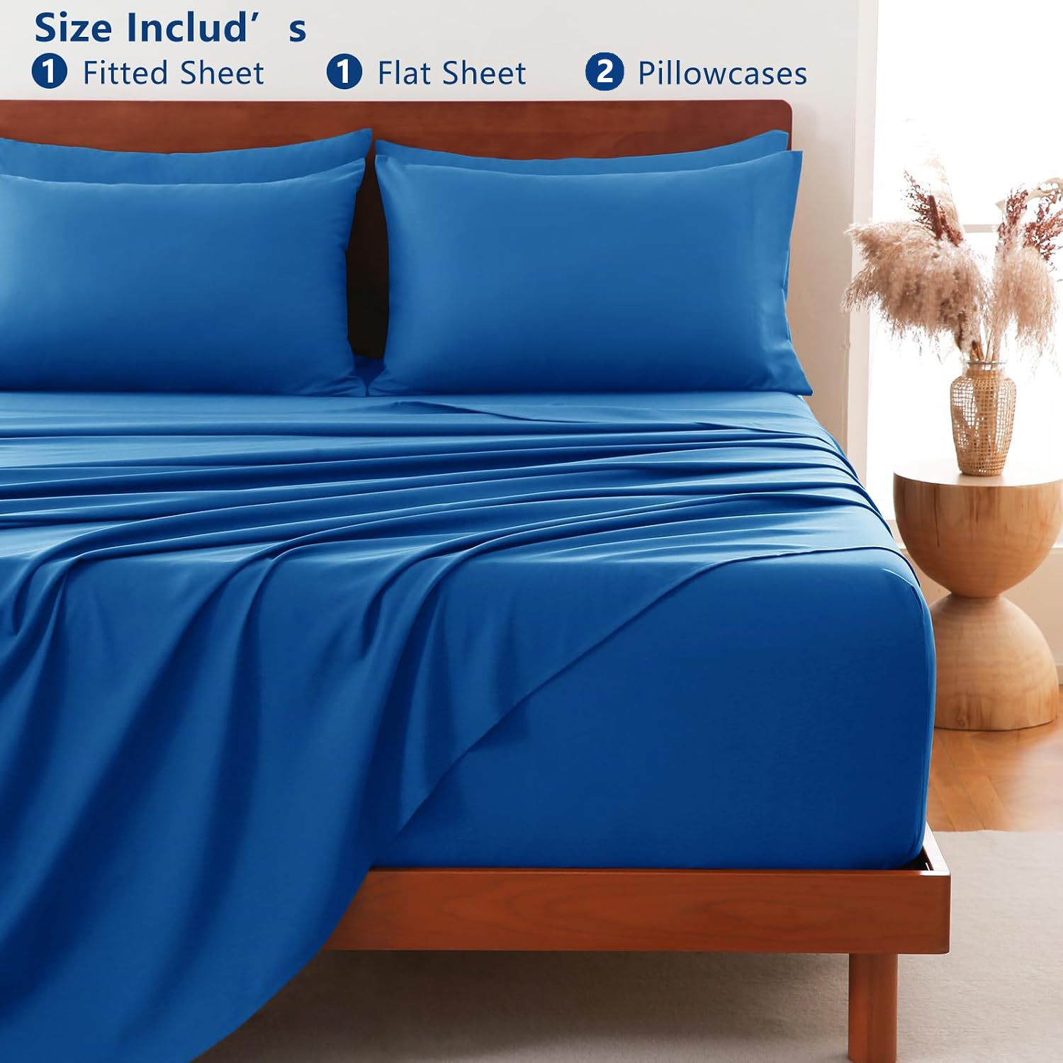 Hotel Soft Bed Sheet Set- Bedding Sheets & Pillowcases -Breathable Bedding - Wrinkle, Fade, Stain Resistant-Deep Pocket Flat Fitted Bed Sheet Set(Royal blue,Super King)