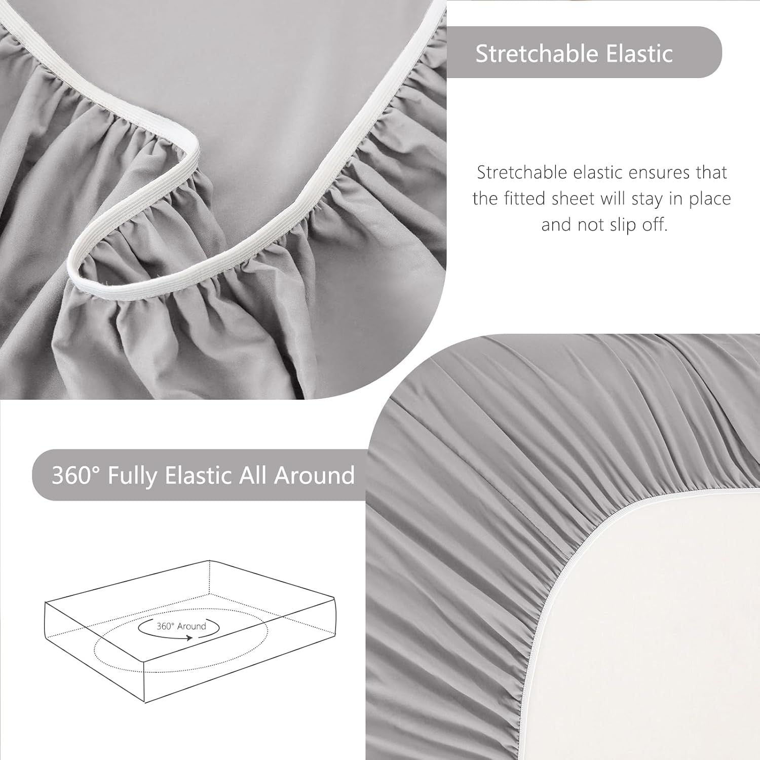 Hotel Soft Bed Sheet Set- Bedding Sheets & Pillowcases -Breathable Bedding - Wrinkle, Fade, Stain Resistant-Deep Pocket Flat Fitted Bed Sheet Set(Silver-gray,Super King)