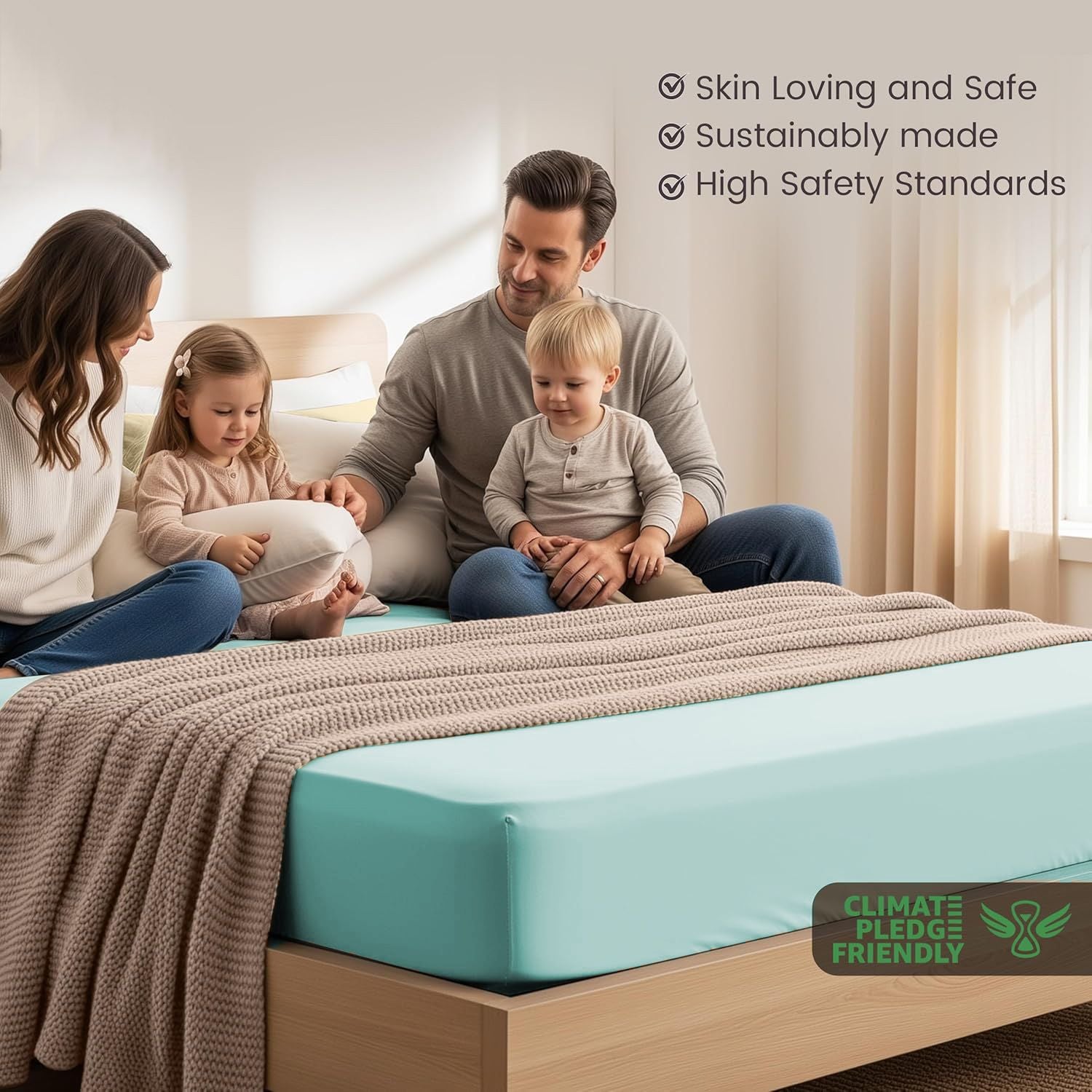 Hotel Quality Fitted Sheet - 1 Piece Fitted Sheet  -Breathable Bedding - Wrinkle, Fade, Stain Resistant- 16inch/40cm Deep Pocket Fitted Bed Sheet-Wrinkle and Fade Resistant,(Ice blue,Super King)
