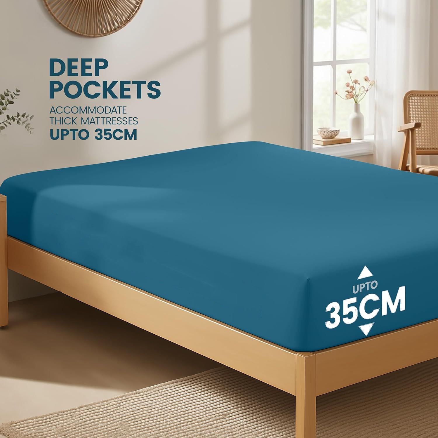 Hotel Quality Fitted Sheet - 1 Piece Fitted Sheet  -Breathable Bedding - Wrinkle, Fade, Stain Resistant- 16inch/40cm Deep Pocket Fitted Bed Sheet-Wrinkle and Fade Resistant,(Biscay blue,Super King)