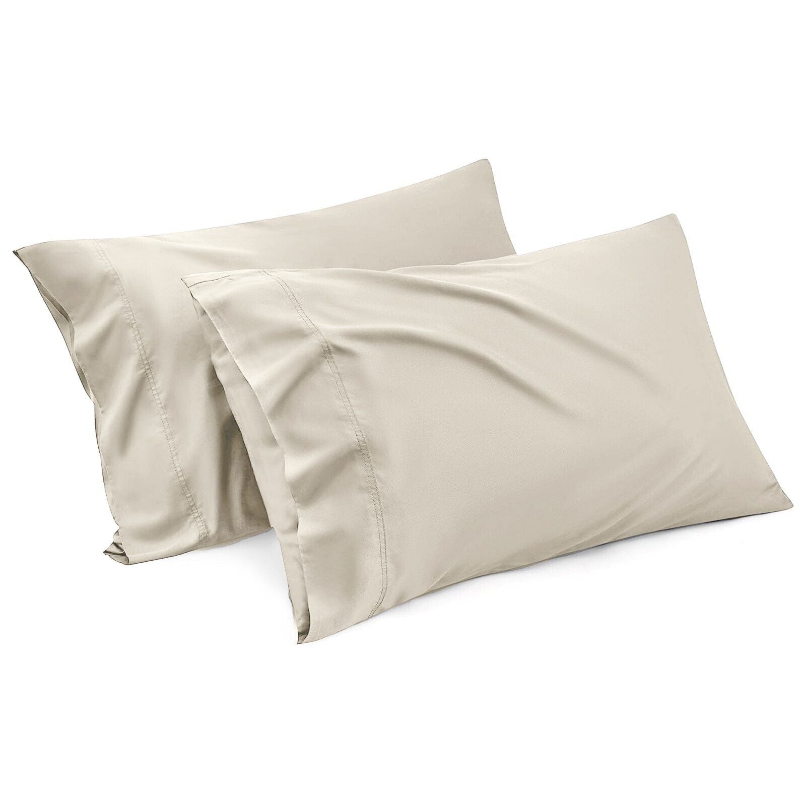 1000TC Ultra Soft Microfiber Pillowcases,Pair of Standard Pillow Covers,（cream, Standard Size, 48x74 cm)