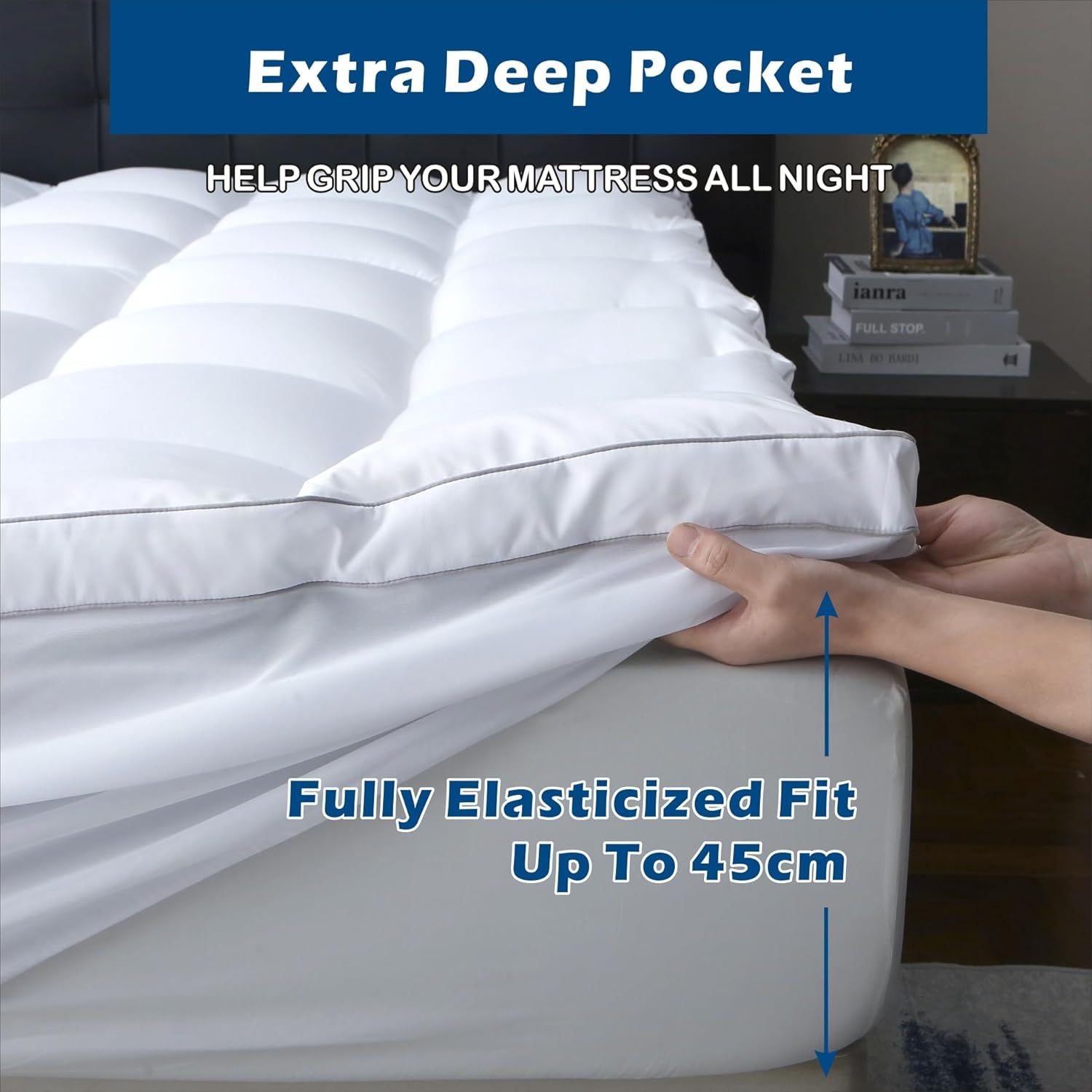 1000GSM Mattress Topper Viscose Derived from Bamboo, Thick Pillowtop Fitted Mattress Cover with 45cm Deep Skirt - Machine Washable Hypoallergenic（King Single,Black）