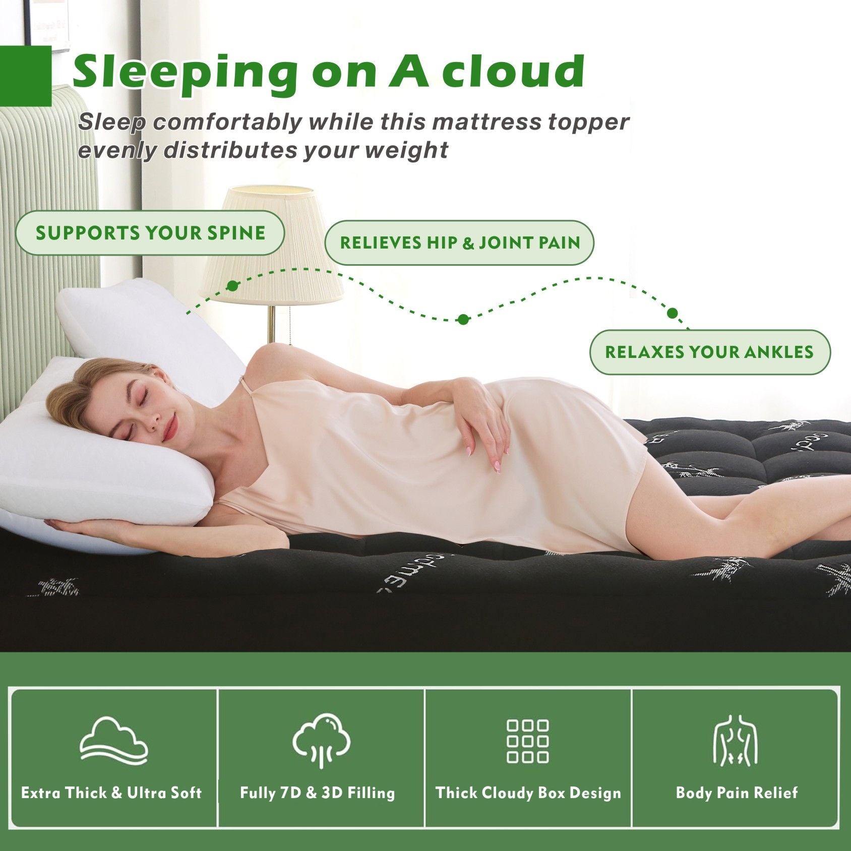 800GSM Mattress Topper Viscose Derived from Bamboo, Thick Pillowtop Fitted Mattress Cover with 45cm Deep Skirt - Machine Washable Hypoallergenic（King Single,Black）
