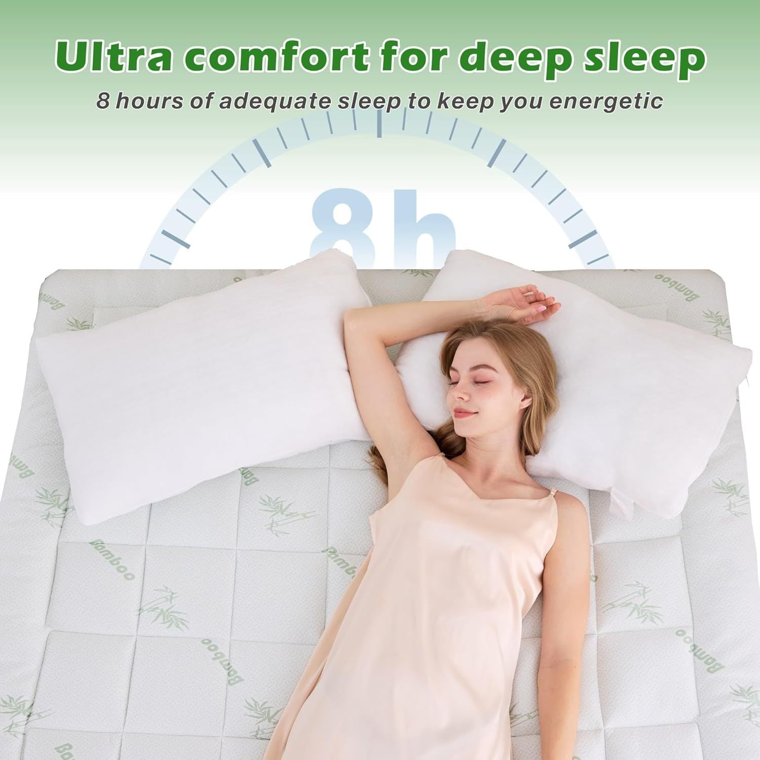 800GSM Mattress Topper Viscose Derived from Bamboo, Thick Pillowtop Fitted Mattress Cover with 45cm Deep Skirt - Machine Washable Hypoallergenic（King Single,Green）