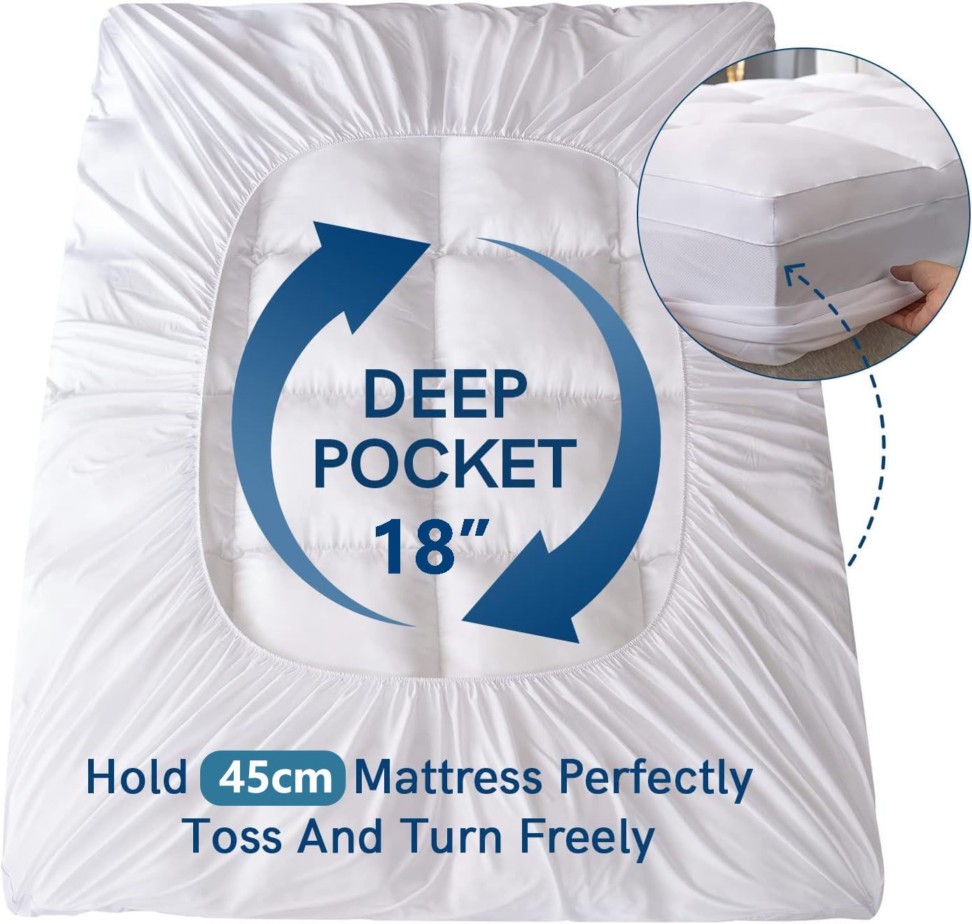 800GSM Mattress Topper Viscose Derived from Bamboo, Thick Pillowtop Fitted Mattress Cover with 45cm Deep Skirt - Machine Washable Hypoallergenic(Queen,,Black)