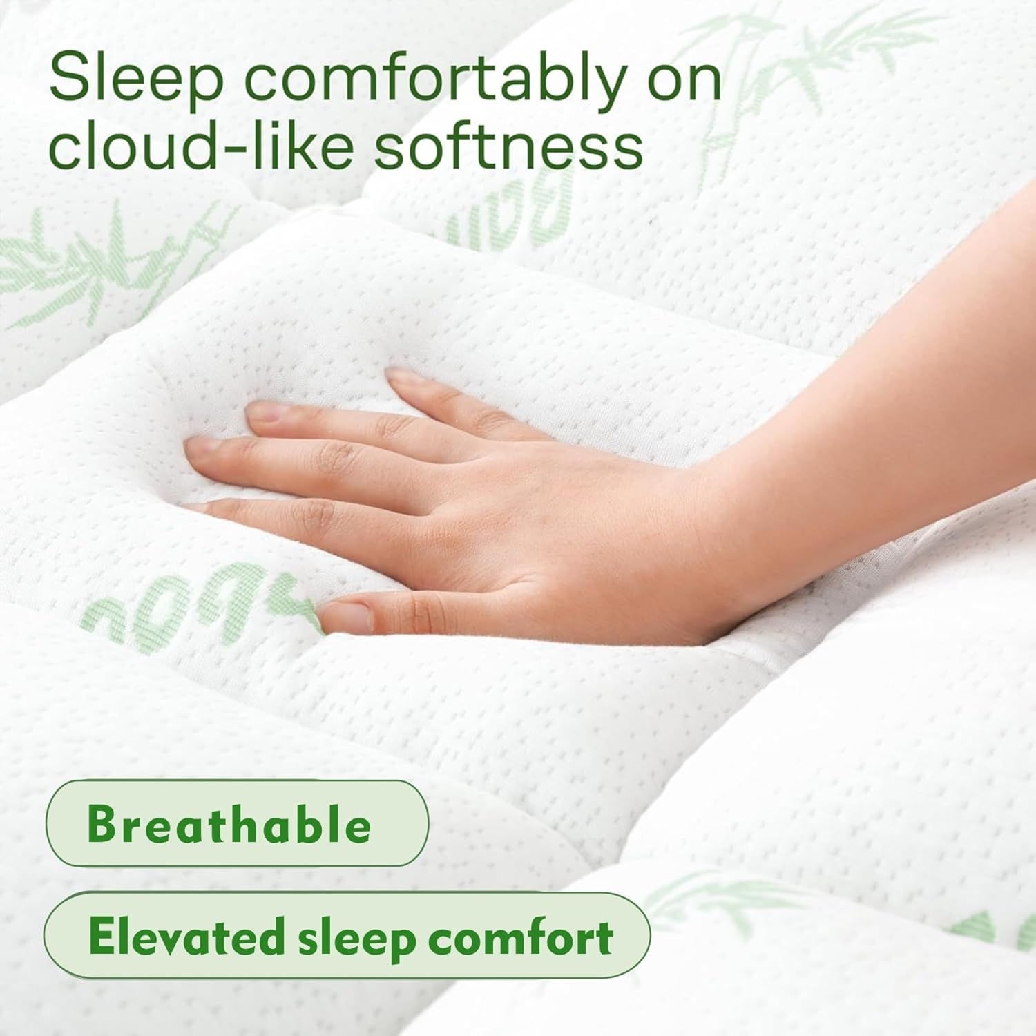 800GSM Mattress Topper Viscose Derived from Bamboo, Thick Pillowtop Fitted Mattress Cover with 45cm Deep Skirt - Machine Washable Hypoallergenic（Single,Green）